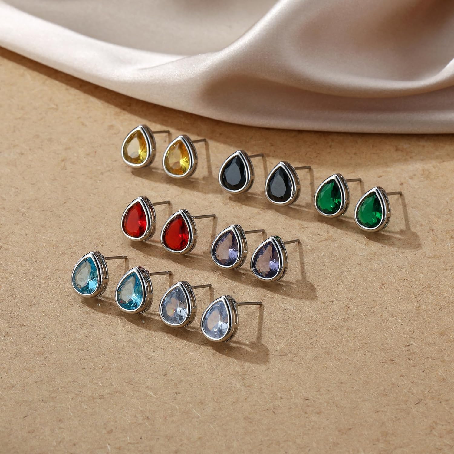 7 Pairs Teardrop Stud Earrings Set-Lightweight Bohemian Glitter Pierced Earrings-Multicolored Cubic Zirconia Hypoallergenic Studs Earrings for Women - Image 5