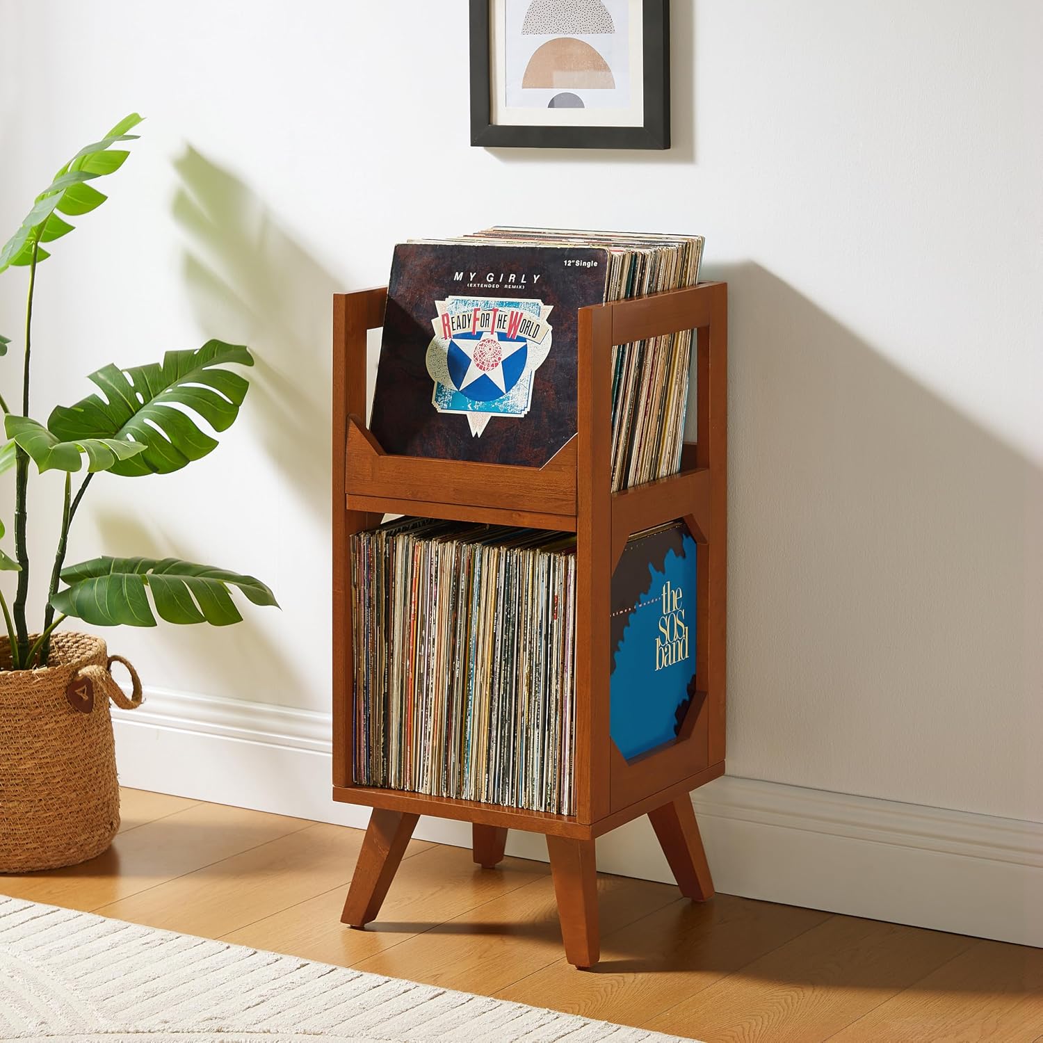 Crosley Furniture Asheville Small Mid-Century Modern Record Stand, Vinyl Storage, Holds up to 130 Records, Walnut