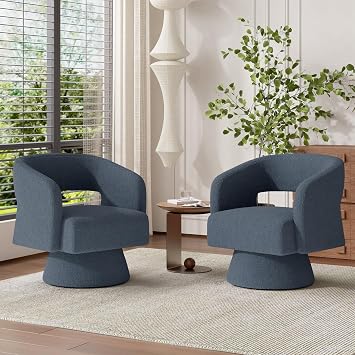 Swivel Barrel Accent Chair,Oversized Teddy Upholstered Round Swivel Chair,Modern Luxury 360 Degree Living Room Vanity Chair for Bedroom Office,Blue
