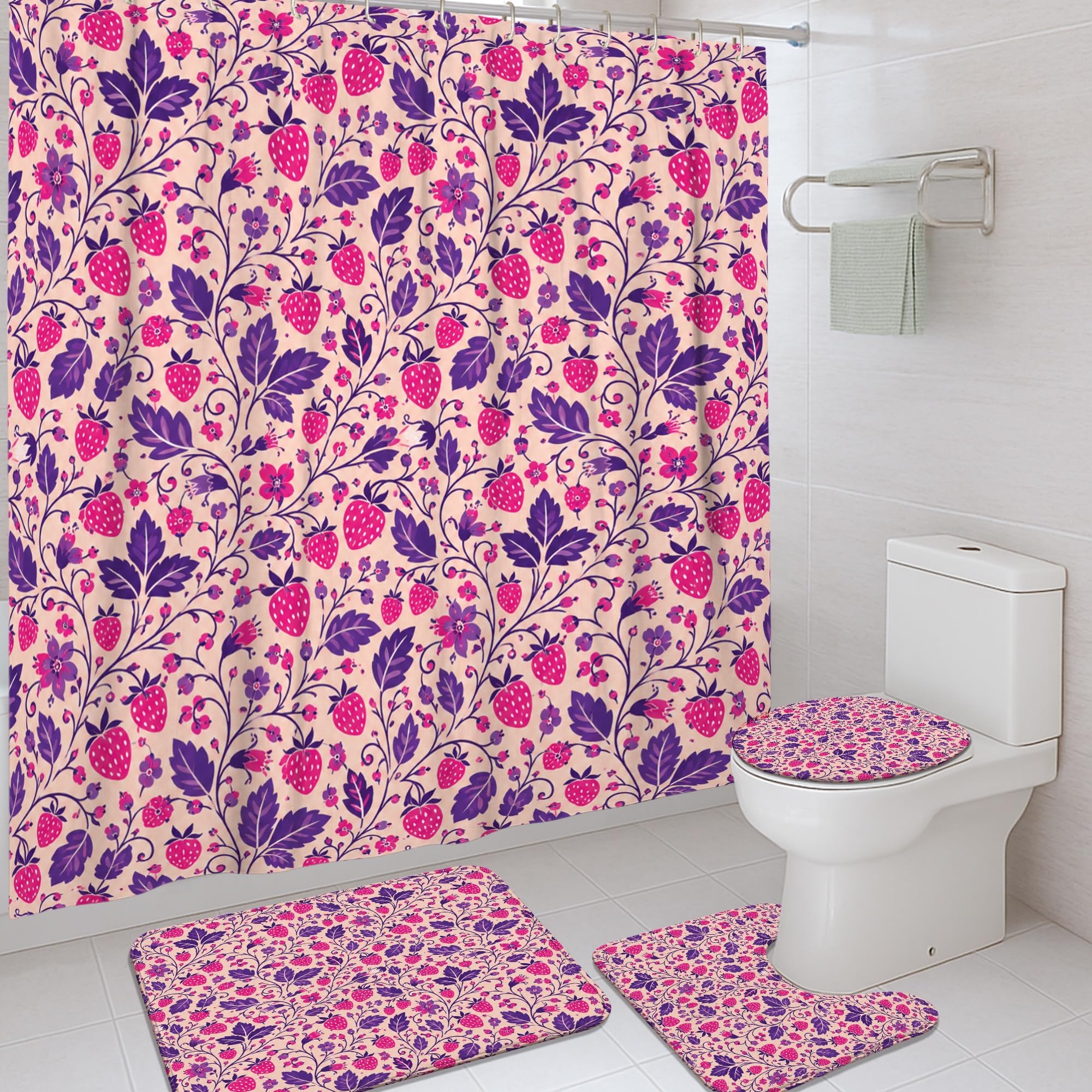 Rideau de douche floral et fruité pour une salle de bain d'appartement vitaminée