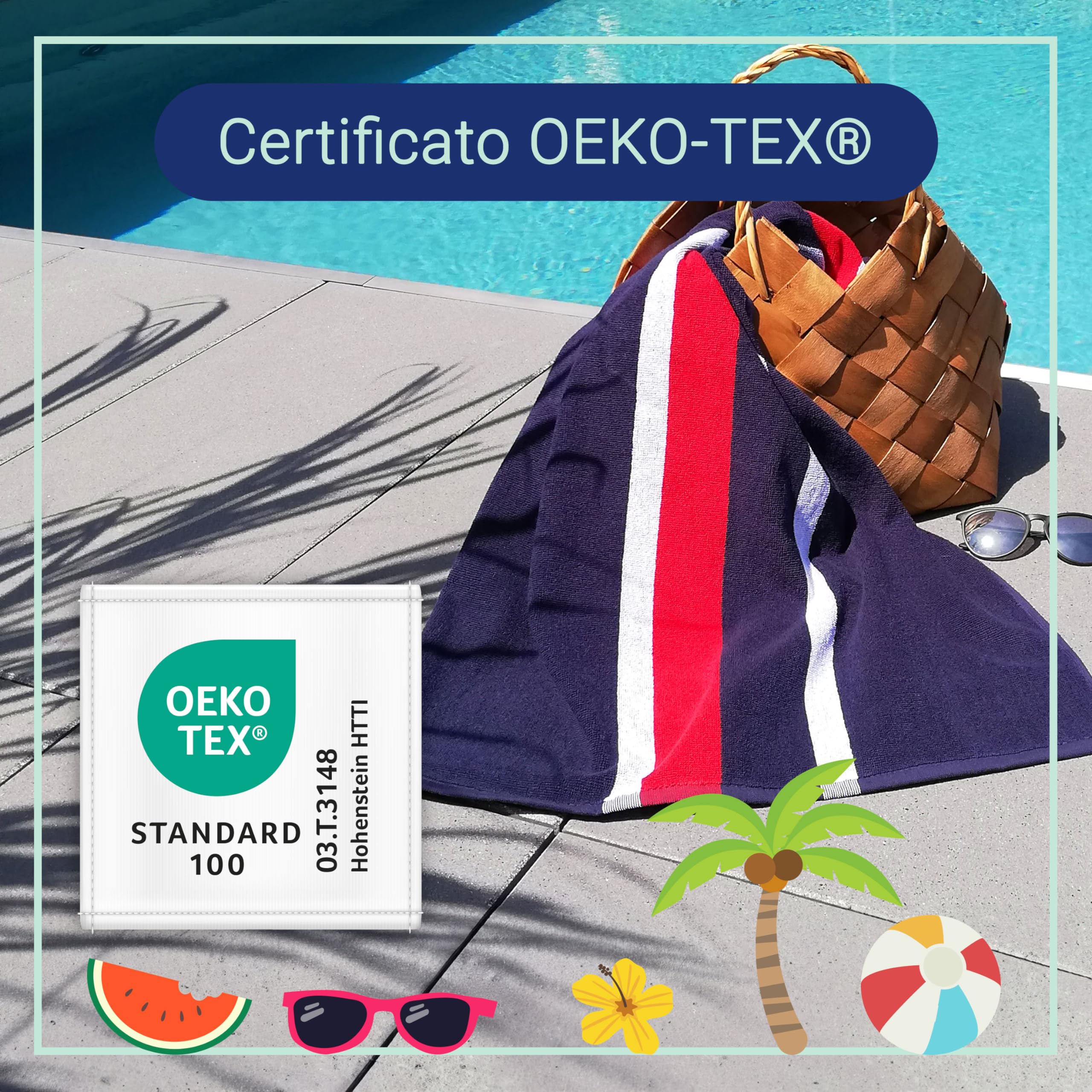 ZOLLNER Telo mare - asciugamano da spiaggia super morbido e assorbente in 100x200 cm - lavabile a 60°C - cotone - certificato Oeko-Tex ®