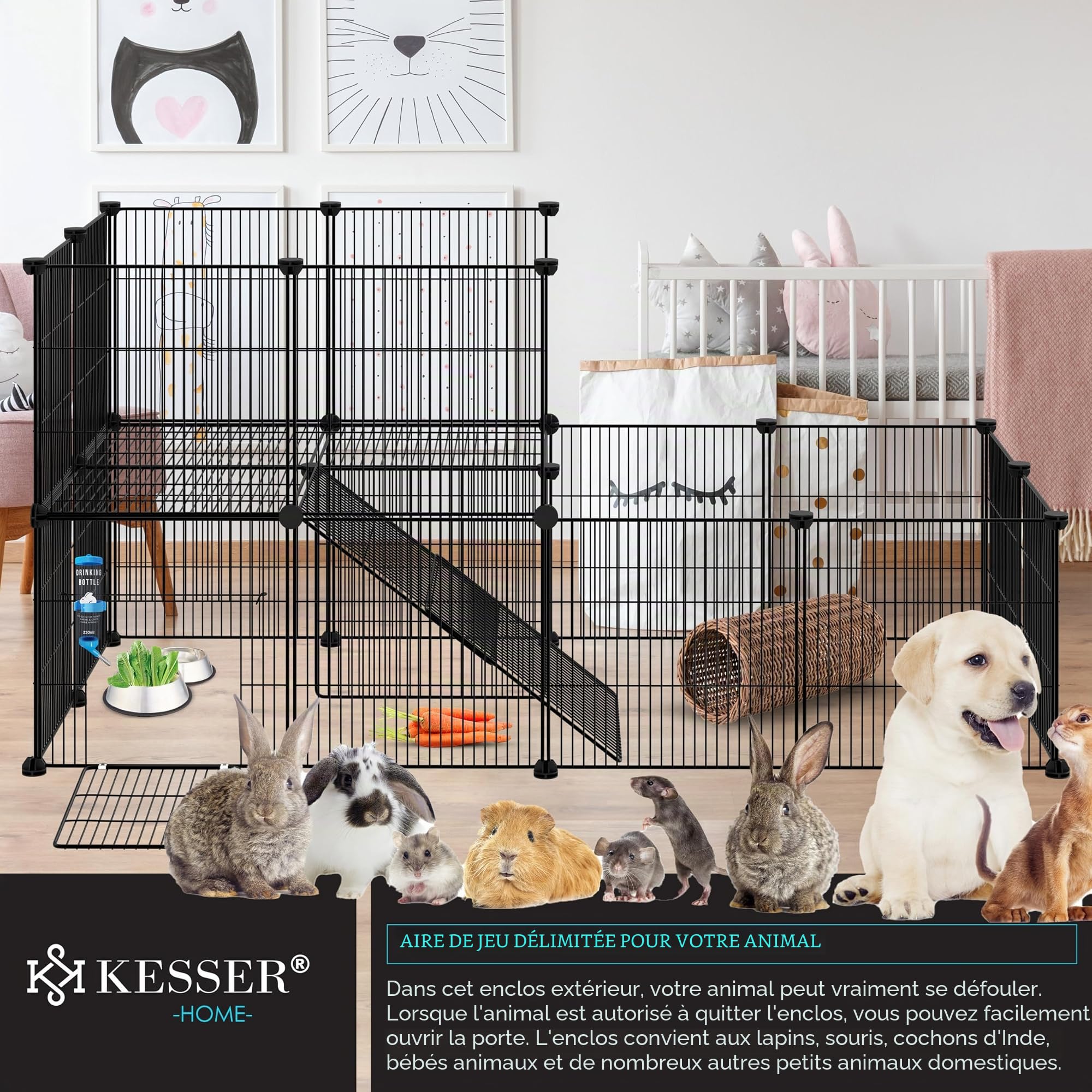KESSER® Parc Enclos Double grillagé en métal grillagé XXL avec Porte Enclos pour Petits Animaux et cochons d'Inde Libre, Cage pour Petits Animaux et Lapins