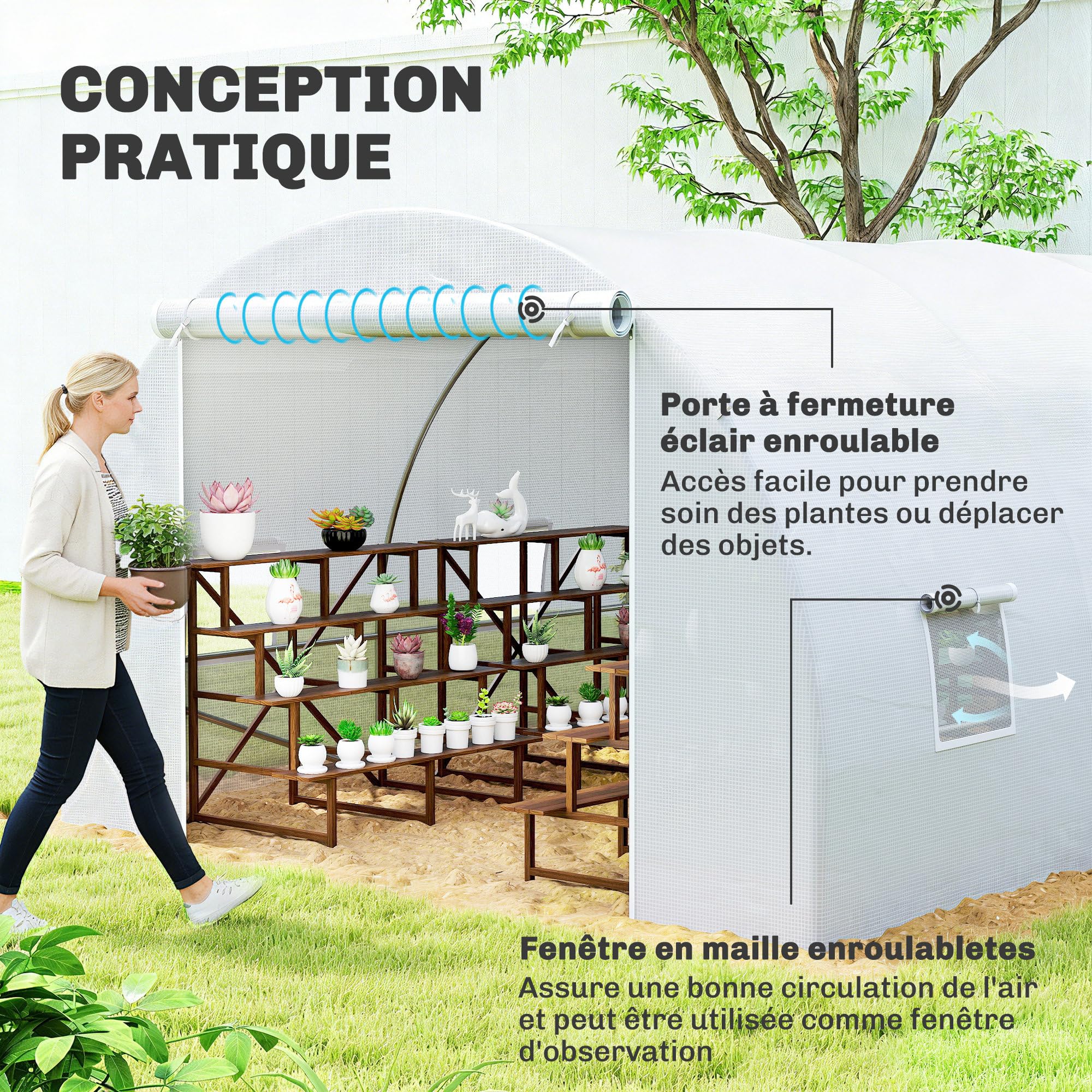 Outsunny Serre de Jardin Tunnel 18m² 6L x 3l x 2H m Blanc