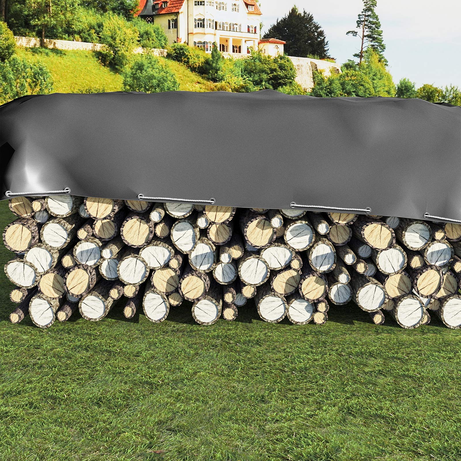 Laneetal Abdeckplane Wasserdicht LKW Plane mit Ösen 4x5m 280g/m² Tarp Abdeckplane Gewebeplane Schutzplane Zeltplane für Gartenmöbel Holz Trampolin, Camping,Reißfest Beidseitig Beschichtet,Grau