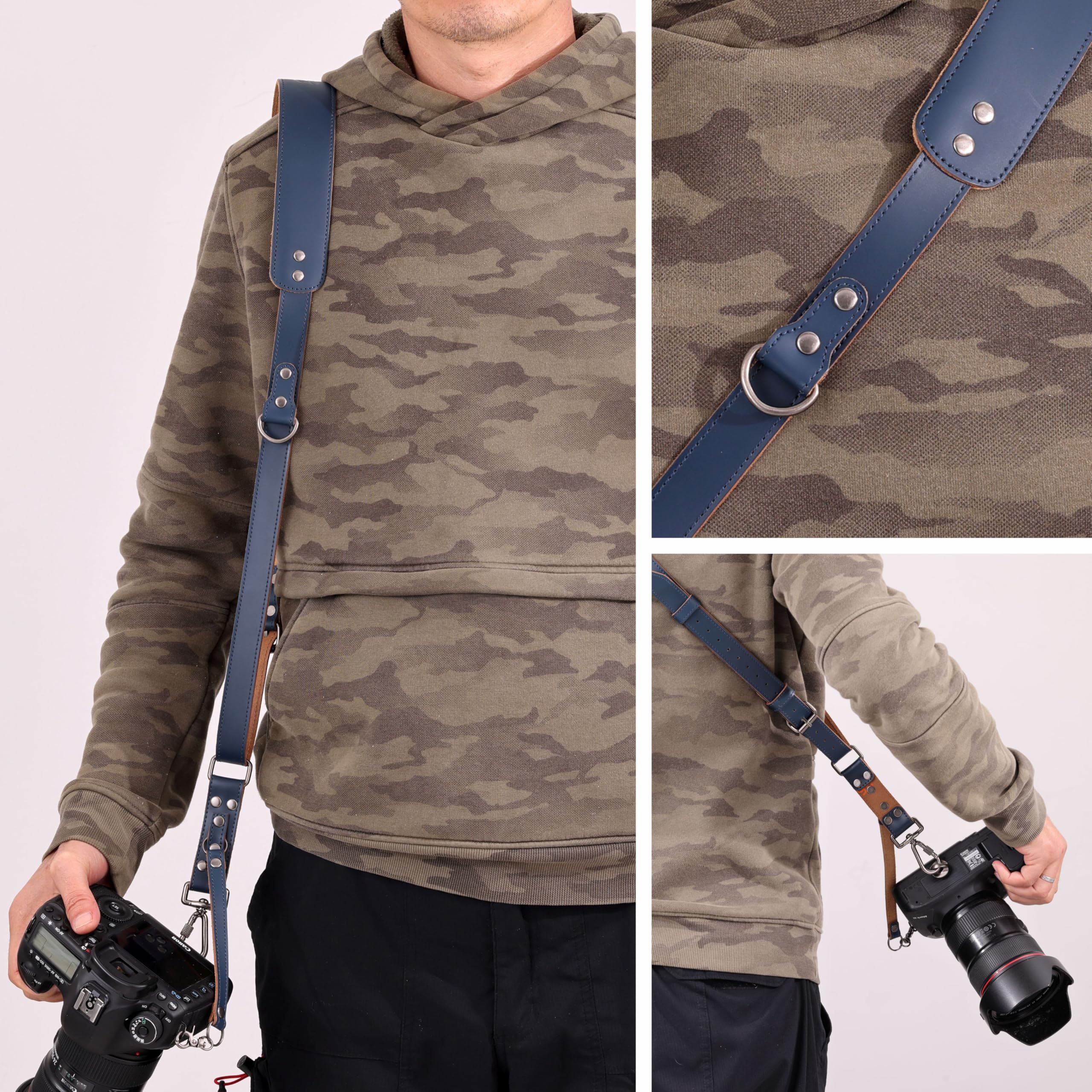 Padwa Lifestyle Cinghia per fotocamera singola blu per una macchina fotografica, singola cinghia per fotocamera in pelle pieno fiore, attrezzatura per fotocamera multi singola per cinghia DSLR/SLR,