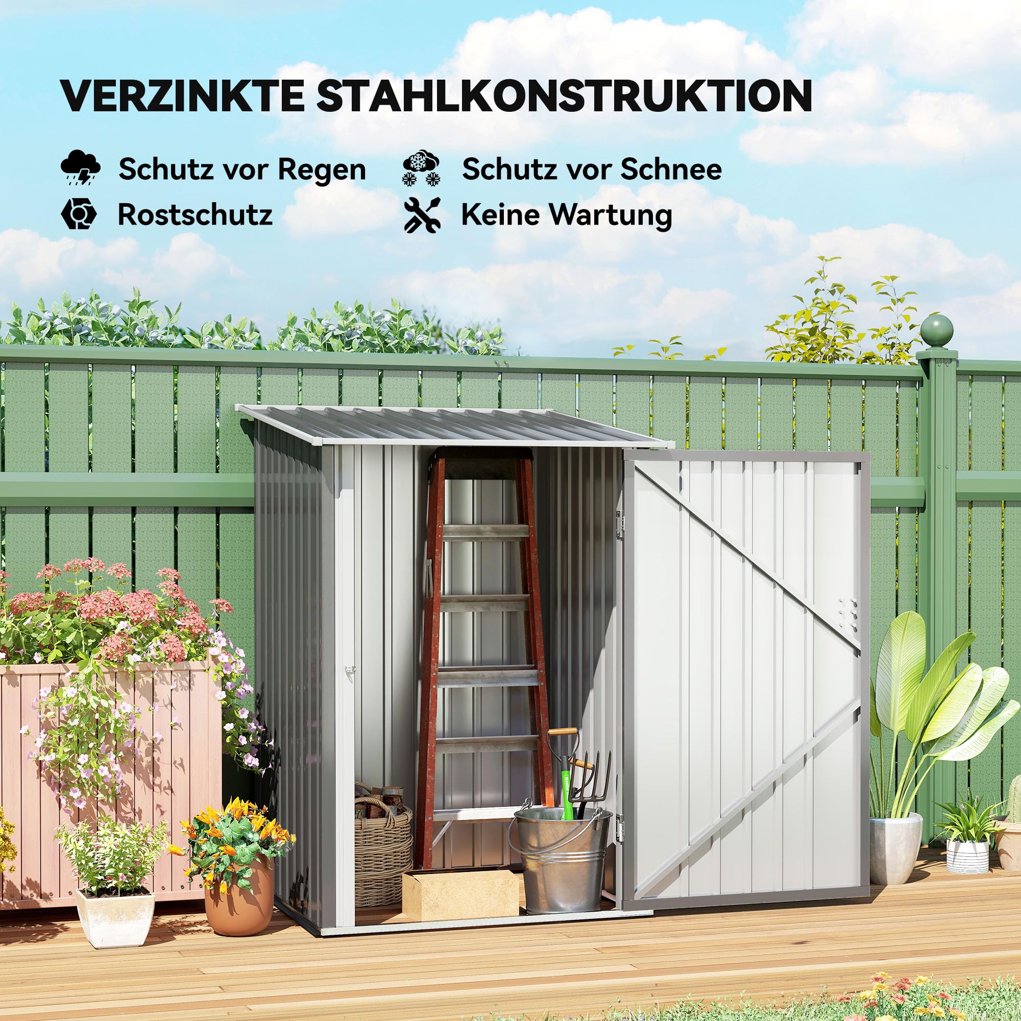 Outsunny Metall Gerätehaus 0,92 m² 100x103x160cm Geräteschuppen mit Pultdach Abschließbarer Tür Grau