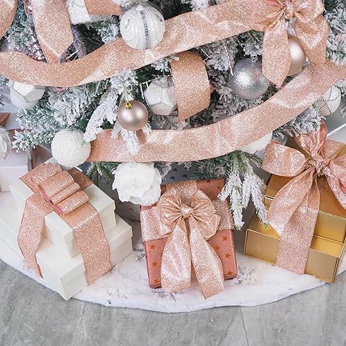 Miniatura 5 de HUIHUANG Cinta con alambre con purpurina de 2-12 pulgadas, cinta de Navidad brillante para árbol, fabricación de lazos, suministros de corona,