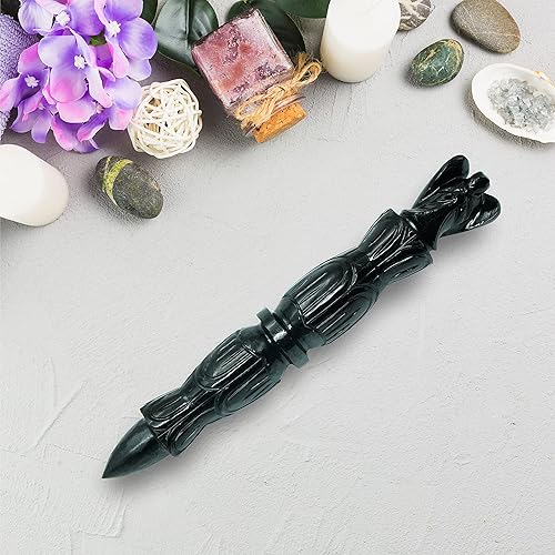 Miniatura 7 de Black Agate Turmalina Metafísica Curativa Varita  6.0 in tallado a mano lápiz de piedras preciosas para meditación masaje Pagan  Dynamic Energy
