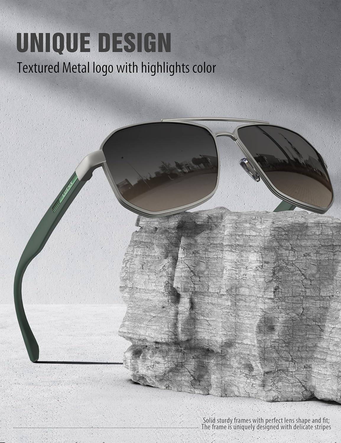 LUENX Aviator Sunglasses for Men Square Polarized Polygon Lens - UV 400 Protection with Accessories 61MM Driving Outdoor - Image 4