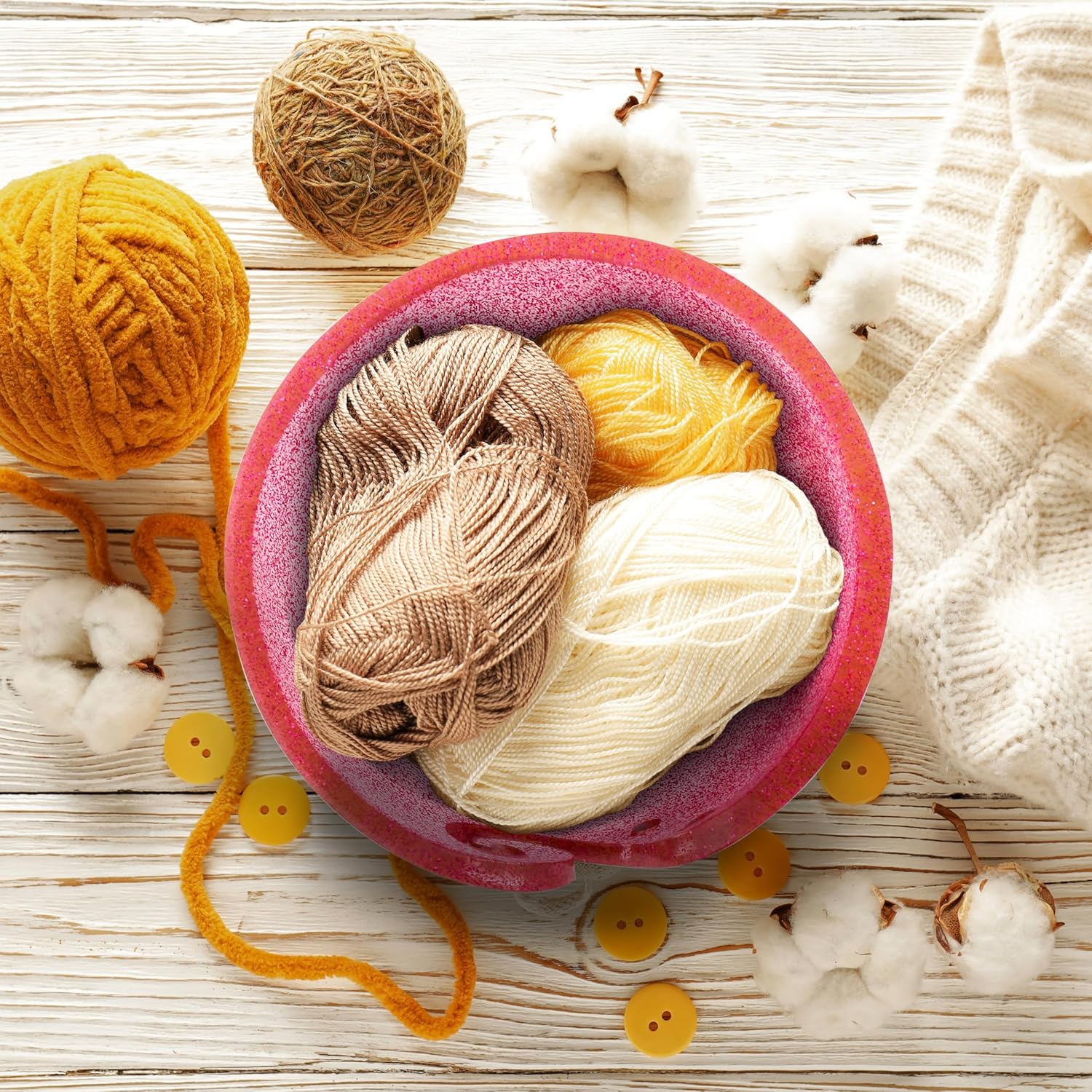 Handcrafted Resin Yarn Bowl, Knitting Resin Storage Bowl, Crochet Kit Organizer. (Pink Glitter)
