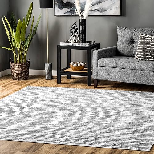 nuLOOM Avelina - Alfombra de área lavable a máquina, 5 x 8, color gris claro