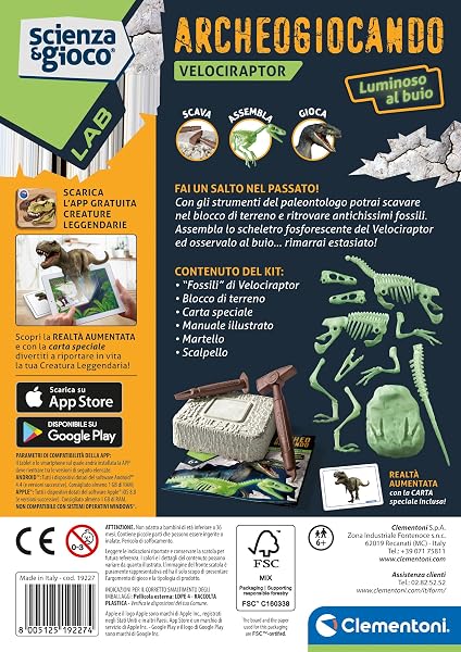 Clementoni - 19227 - Scienza E Gioco Lab - Archeogiocando Velociraptor - Dinosauri Fossili, Kit Fossili da Scavare E Assemblare, Paleontologia, Gioco Scientifico 7 Anni, in Italiano, Made in Italy - 3