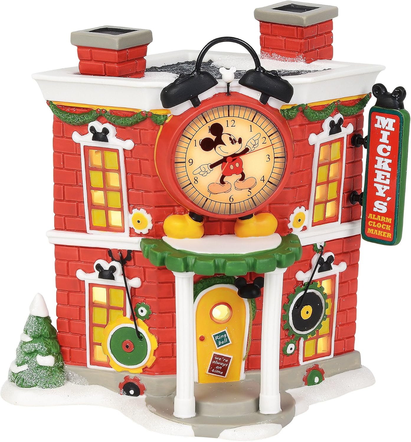 Department 56 Porcelain, Disney Mickey's Alarm Clock Shop Village Lit Building, Multicolor