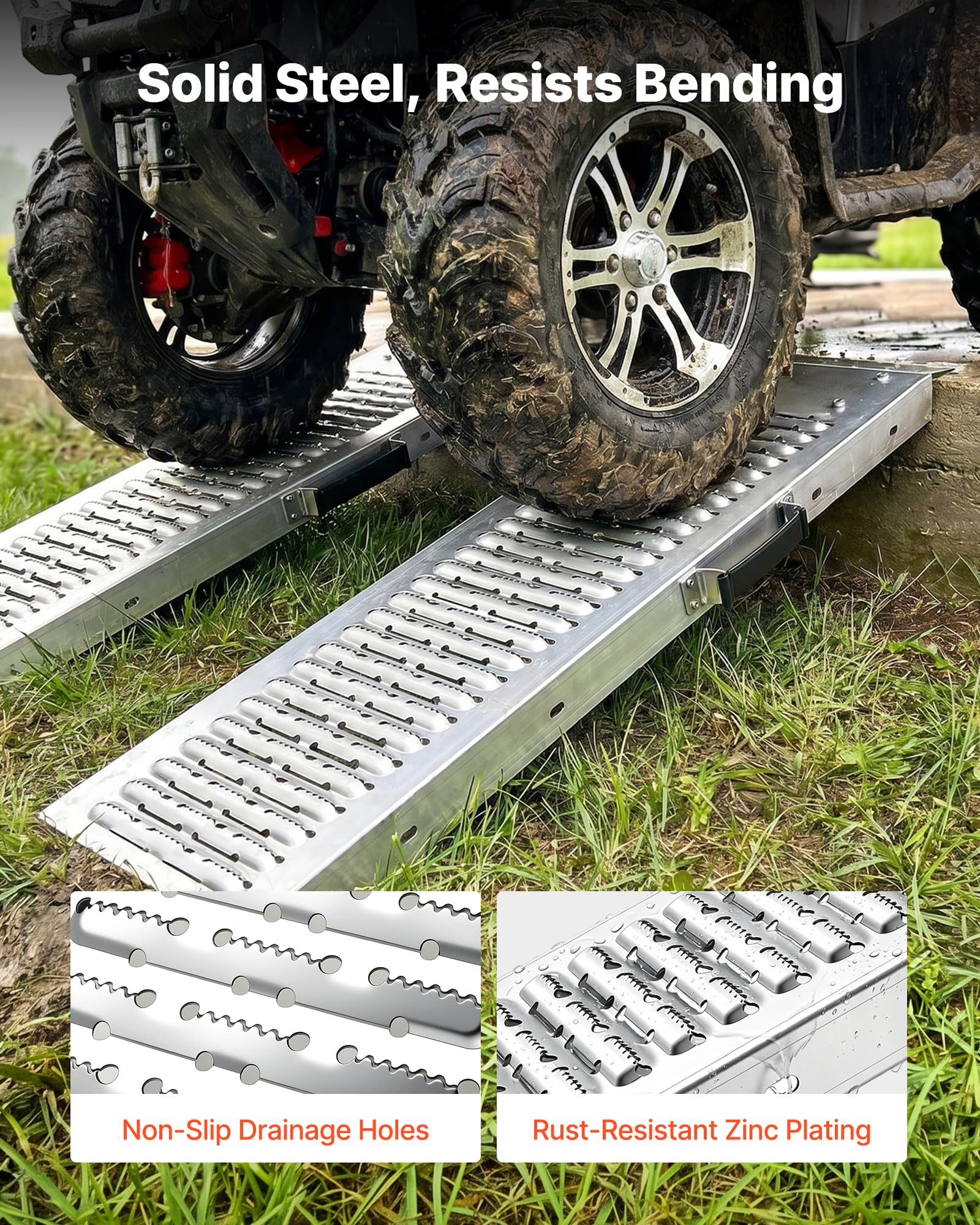 VEVOR Auffahrrampen 2 STK. Laderampen 985 x 225 mm, Anhängerrampen mit Antirutschplatten & 544 kg Gesamttragfähigkeit, Verladerampen Stahlrampen für Motorräder Rasenmäher Traktoren Anhänger