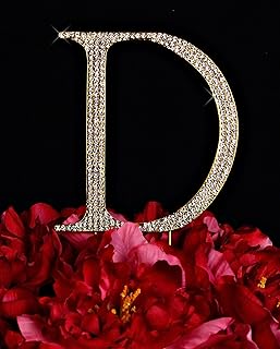 Unik Occasions Collection Crystal Rhinestone Letter-D Wedding Cake Topper, Small, Gold