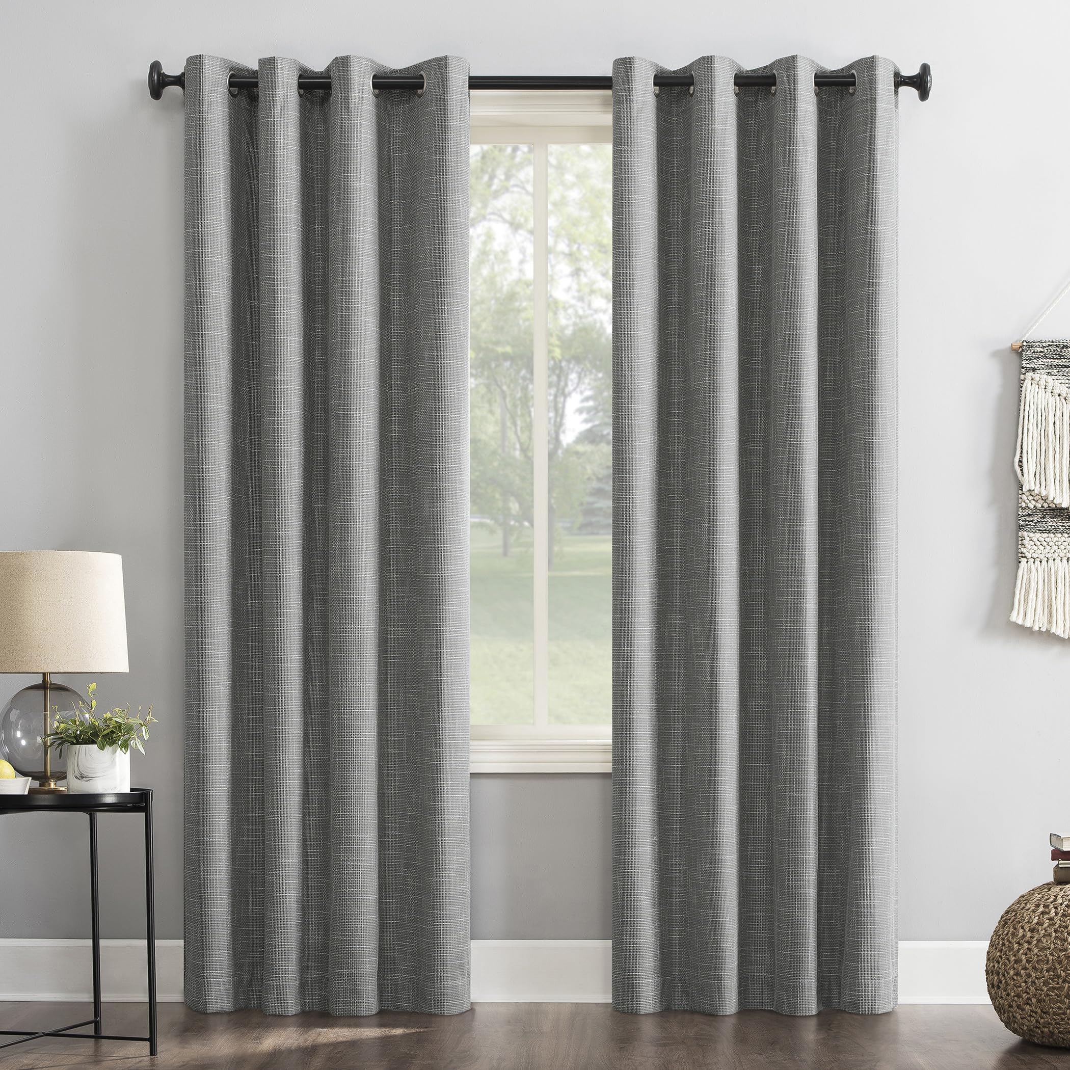Sun ZeroBrooks Burlap Weave Thermal Extreme Total Blackout Grommet Curtain Panel, 52" x 63", Gray