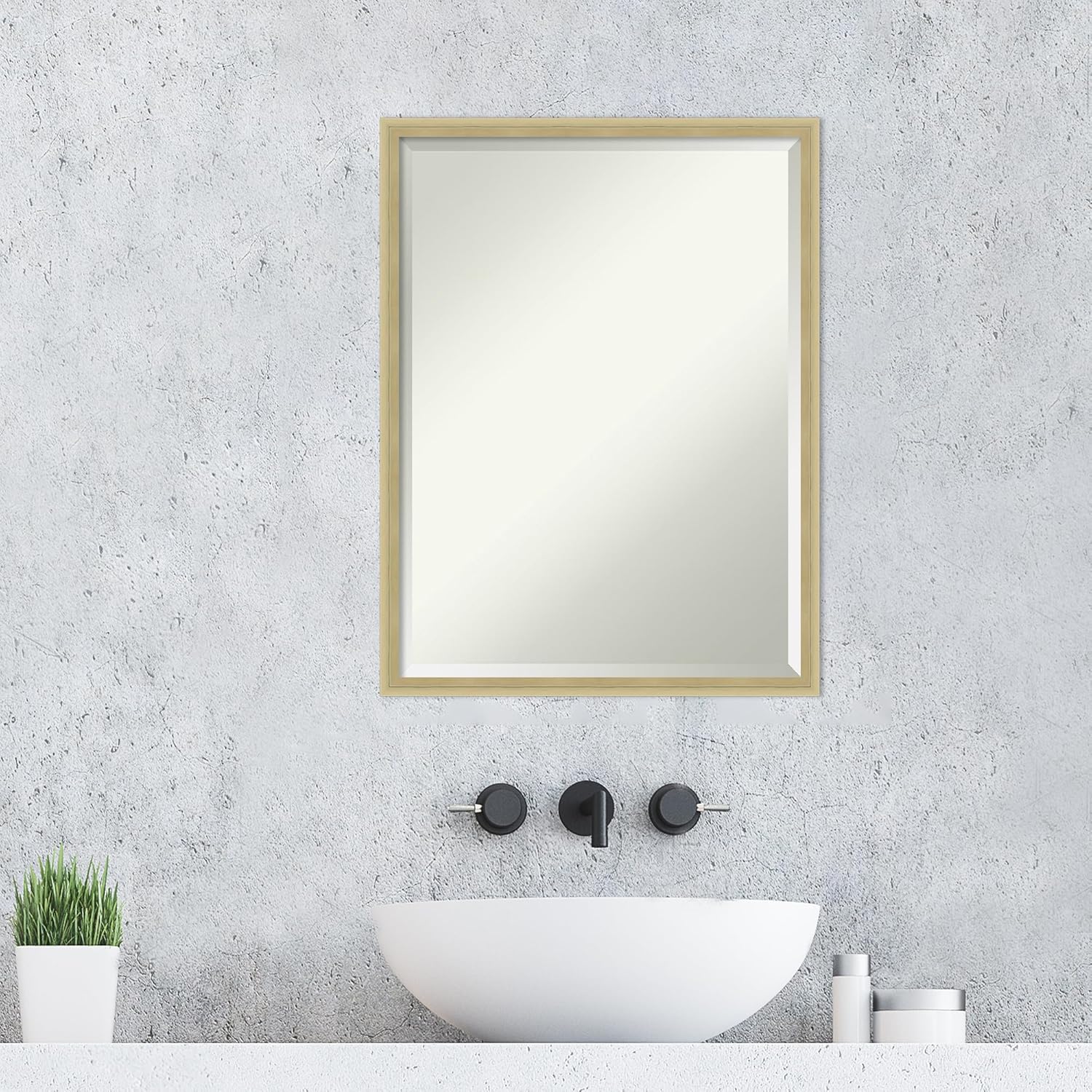 Amanti Art Gold Wall Mirror 25x19 Lucie Champagne Rectangle Bathroom Mirror for Wall Decor Living Room, Medium Modern Wood Frame, Hangs Horizonally and Vertically, Bathroom Decor, Beveled Edge