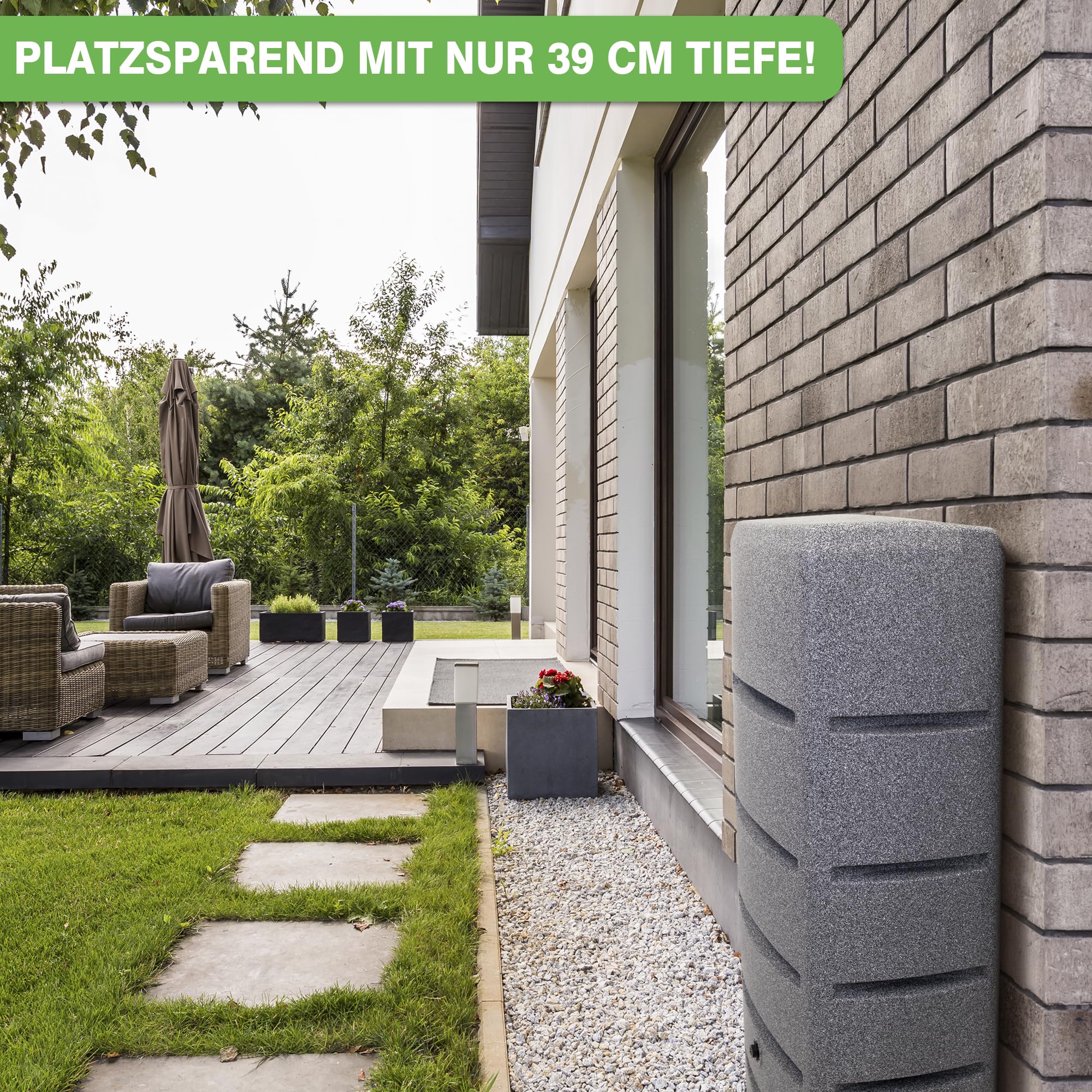 YourCasa Regentonne 260 Liter [EcoTower] Eckig und Schmal mit Metallgewinde - Regenfass Frostsicher aus Kunststoff - Regenwassertonne - Regenwassertank Garten Wassertank Regensammler Wassertonne