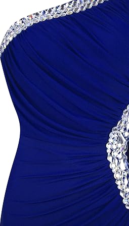 Angel-fashions Women's One Shoulder Ruching Beading Ribbon Soft Evening Gown