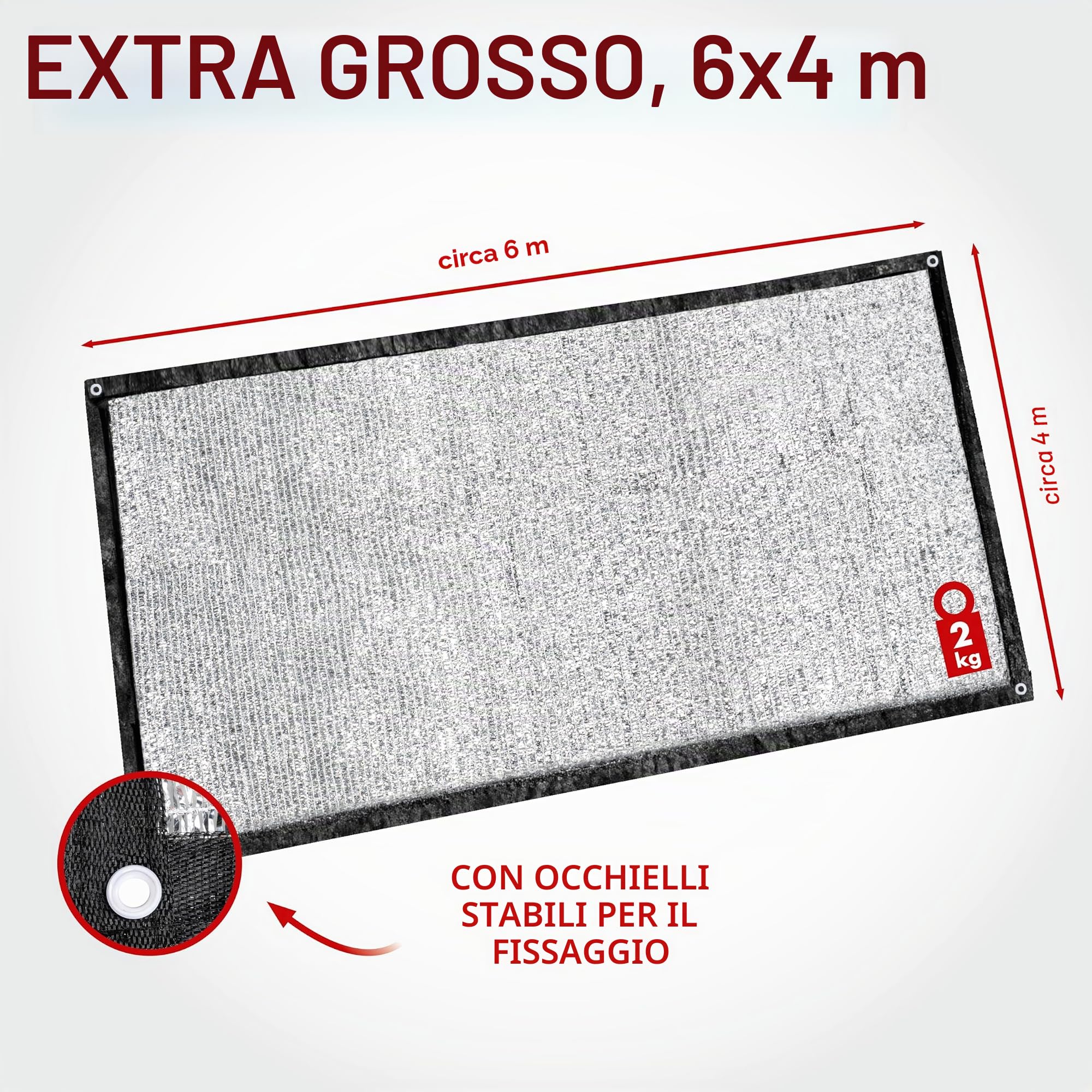 WALSER Rete ombreggiante auto 4x6 m, Alu parasole (fino a 20° C piu fresco) per cani con protezione UV & occhielli - Schermo termico camping, vela solare giardino riflettente, pieghevole + Borsa