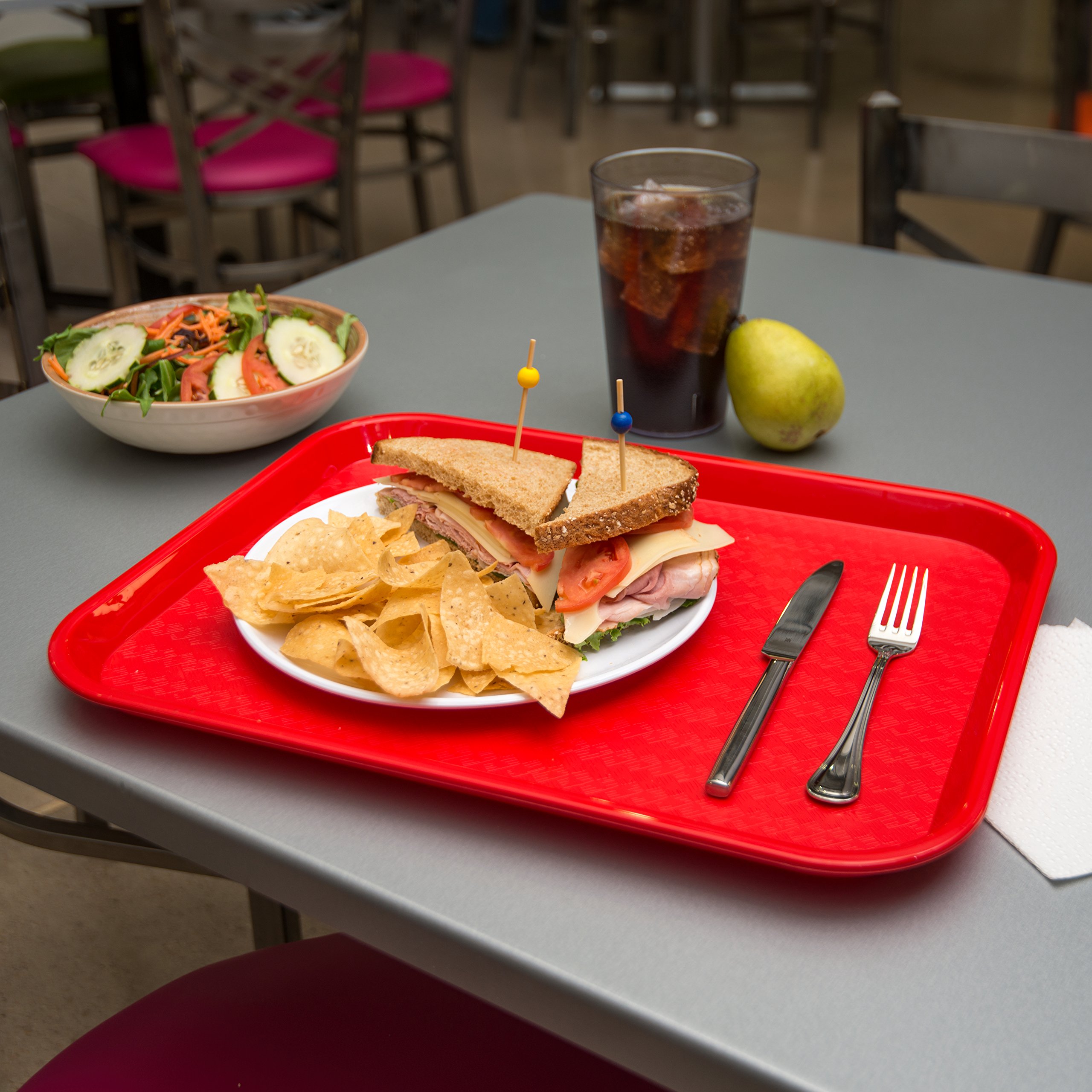 Carlisle CT141805 Cafe Standard Plastic Cafeteria/Fast Food Tray, NSF Certified, BPA Free, 18" Length x 14" Width, Red (Pack of 12)