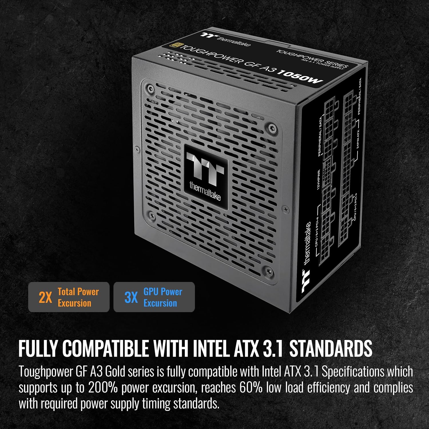 Thermaltake Toughpower GF A3 1050W, True 600W 12V-2x6 Connectors on PSU & NVIDIA RTX 50 Series, ATX 3.1/PCI-E 5.1, 80+ Gold, SLI/Crossfire Ready Power Supply, PS-TPD-1050FNFAGU-L, 10 Year Warranty