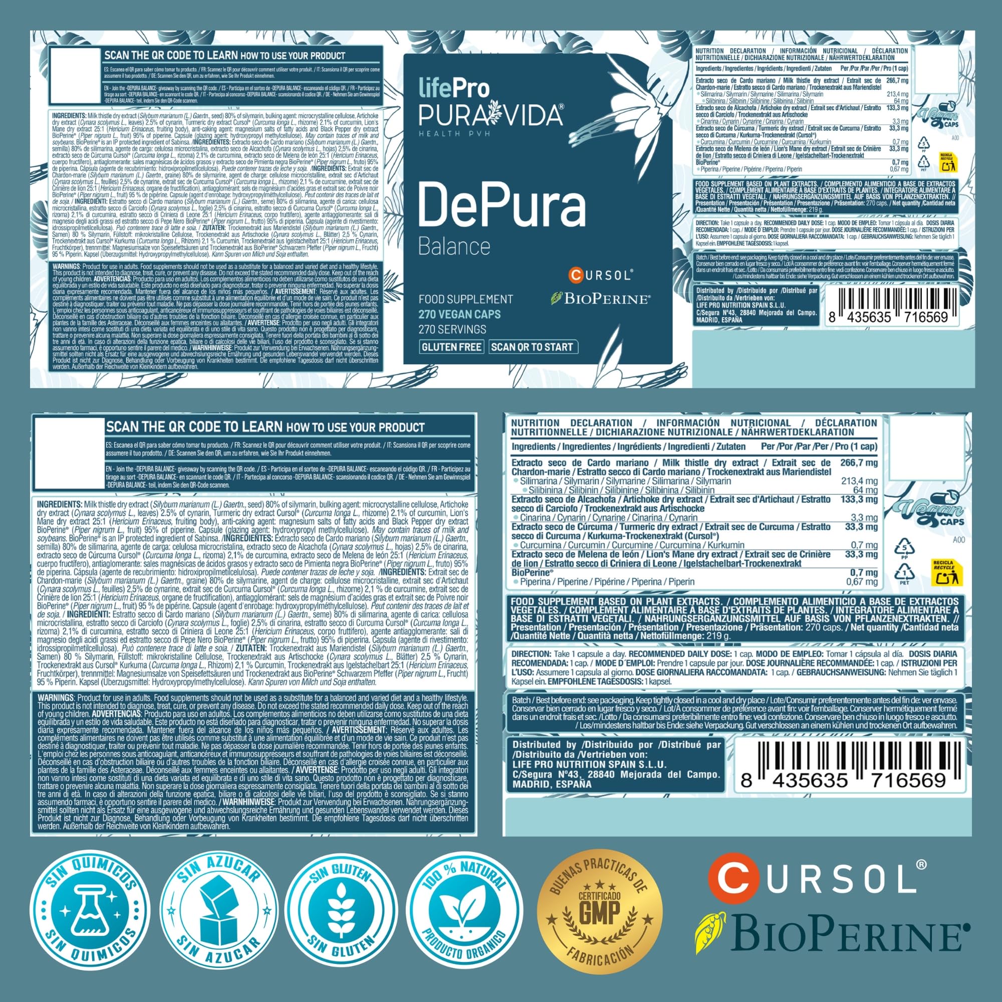 Cardo Mariano Cápsulas – 5x Más Silimarina Activa (213 mg, 80% Estandarizada) - 270 Cápsulas – Equivalente a 14,000mg/capsula - Fórmula 5-en-1 con Alcachofa, Cúrcuma Cursol®, Melena de León, BioPerine