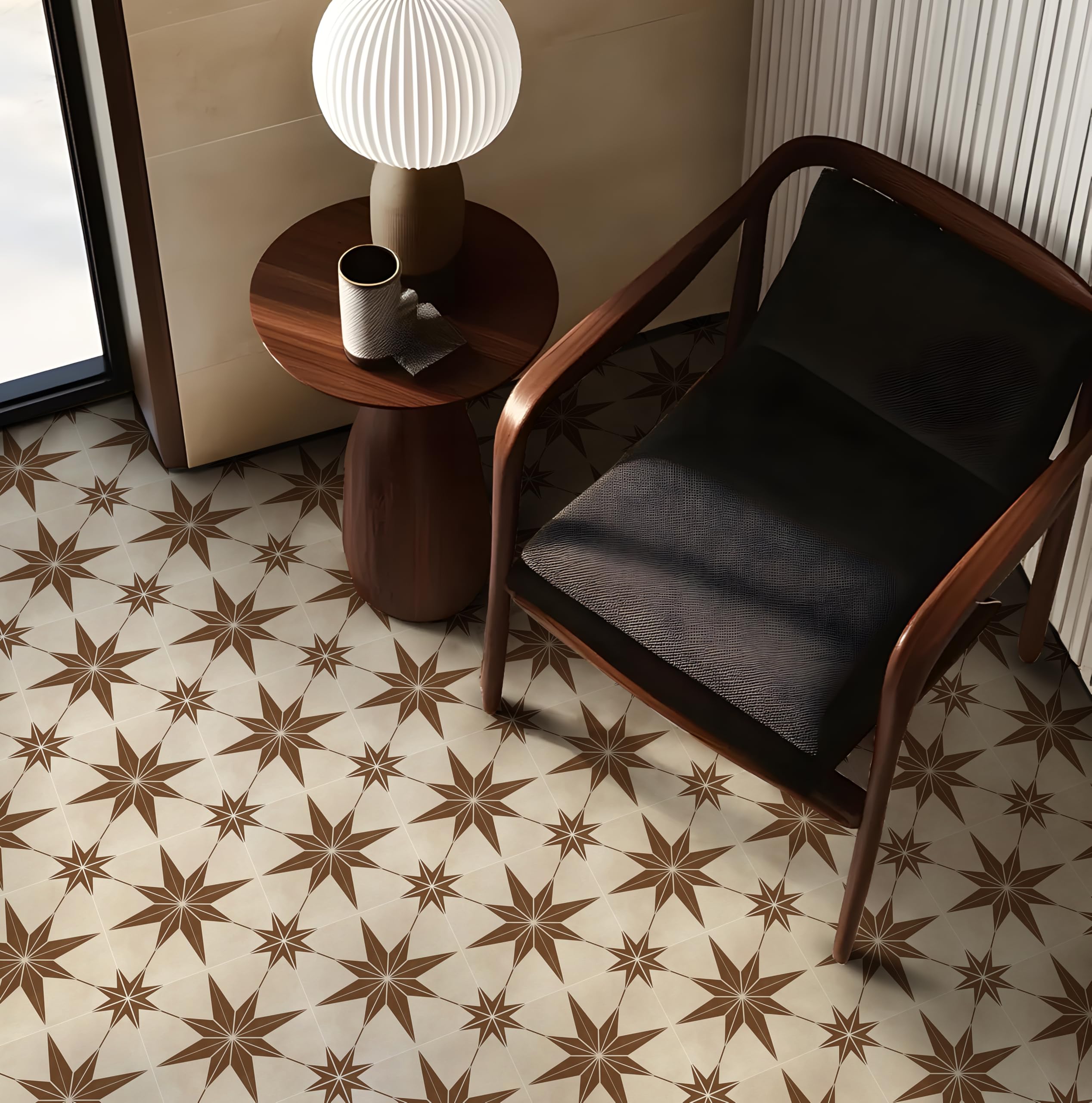 Alwayspon Peel and Stick Floor Tiles, 20cm/8inch×20Sheet Waterproof Removable Non-Slip Vinyl Plank Flooring Tile for Bathroom Kitchen Bedroom, Renter Friendly Floor Decor DIY, Dark Brown Star