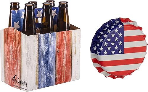 North Mountain Supply - Paquete de 6 botellas de cerveza y soda de 12 oz Tablas desgastadas bandera americana Paquete de 10 con 144 tapas de corona
