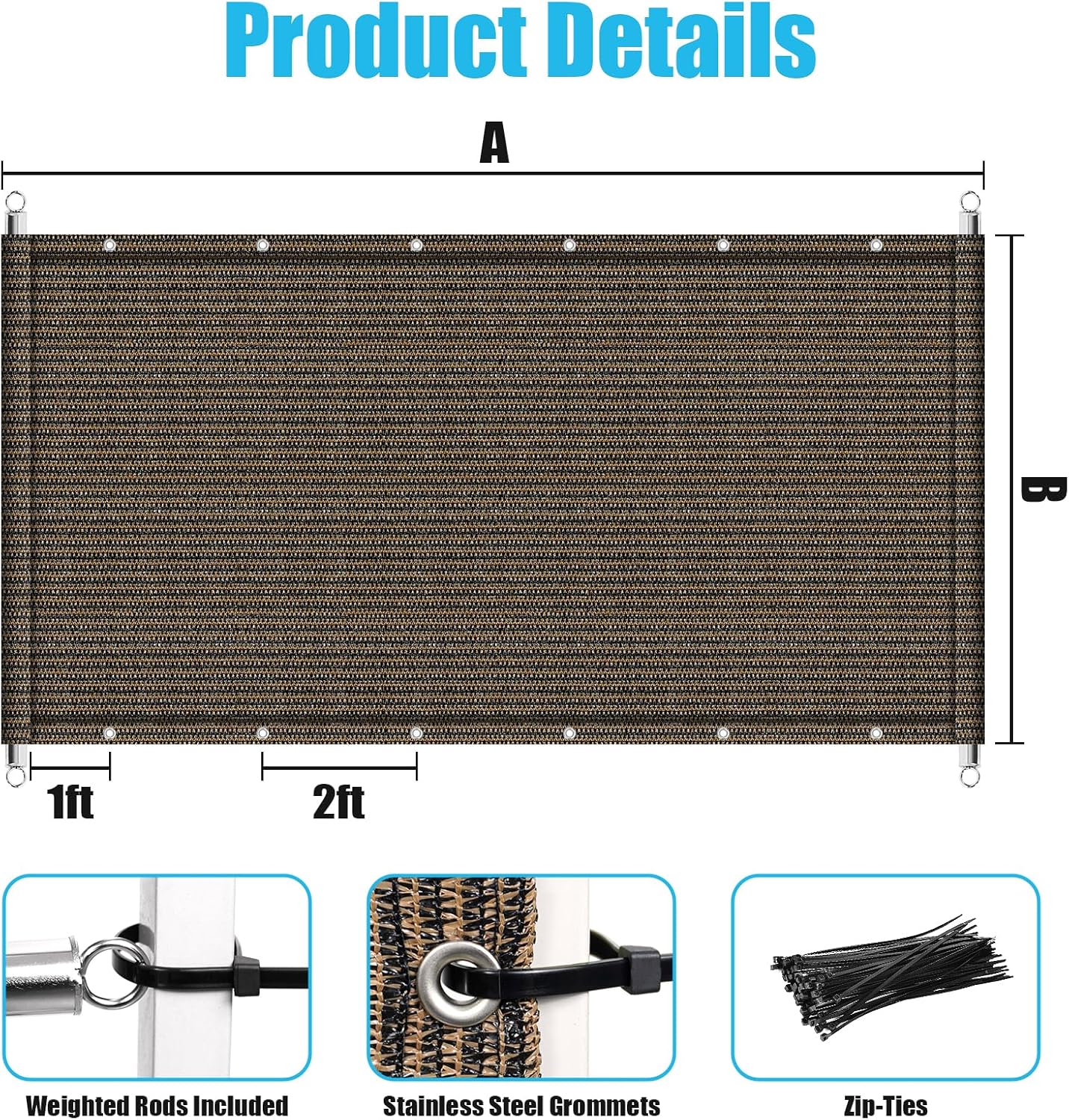 Amagenix 10' W x 16' L Pergola Shade Cover, Pergola Replacement Canopy Privacy Screen with Grommets and Stainless Steel Weighted Rods for Outdoor Patio, Mocha