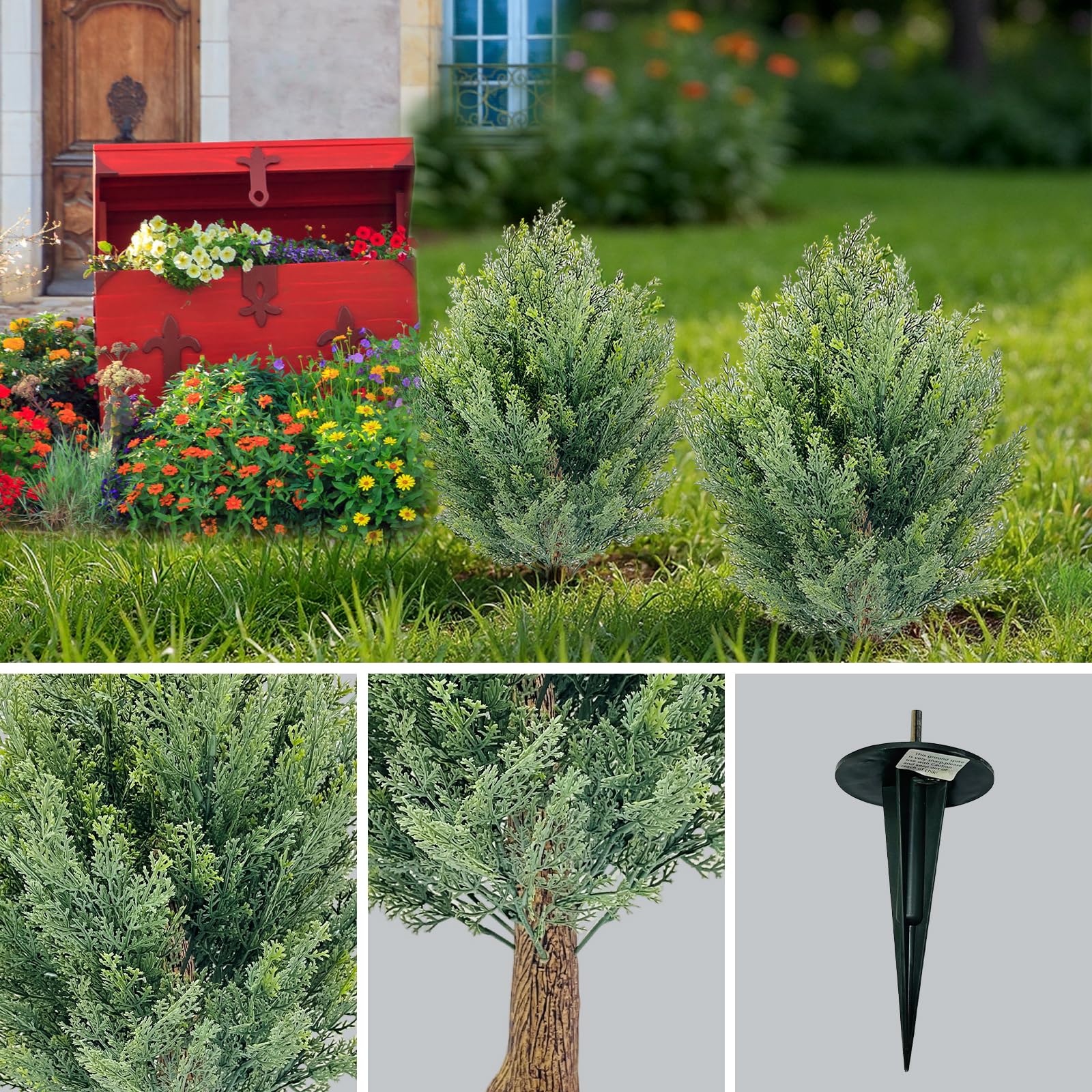 2er Set Künstliche Zypressen-Kugelbäume 76 cm – UV-beständig & farbecht – mit Erdspieß – Outdoor/Indoor Deko für Eingangsbereich, Veranda, Terrasse & Garten – Body