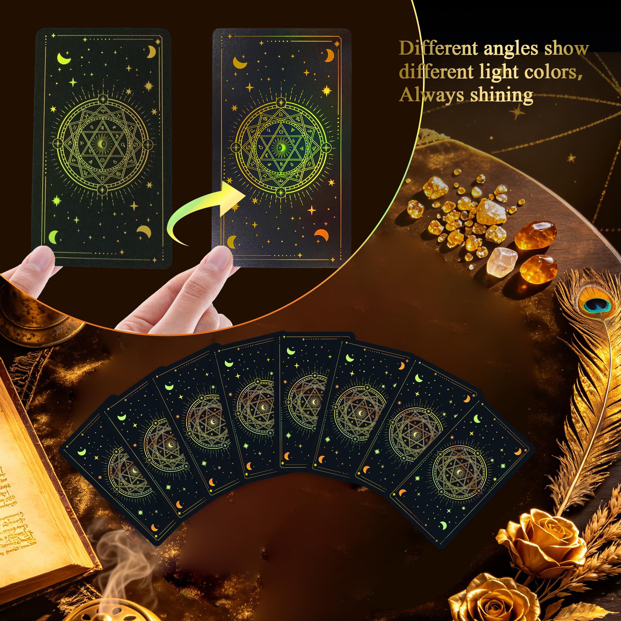 WJPC Tarotkarten mit schwarzem Goldrand, ohne Leitfaden, Set Tarotdeck-Karten mit Bedeutungen auf ihnen (Schwarzgold)