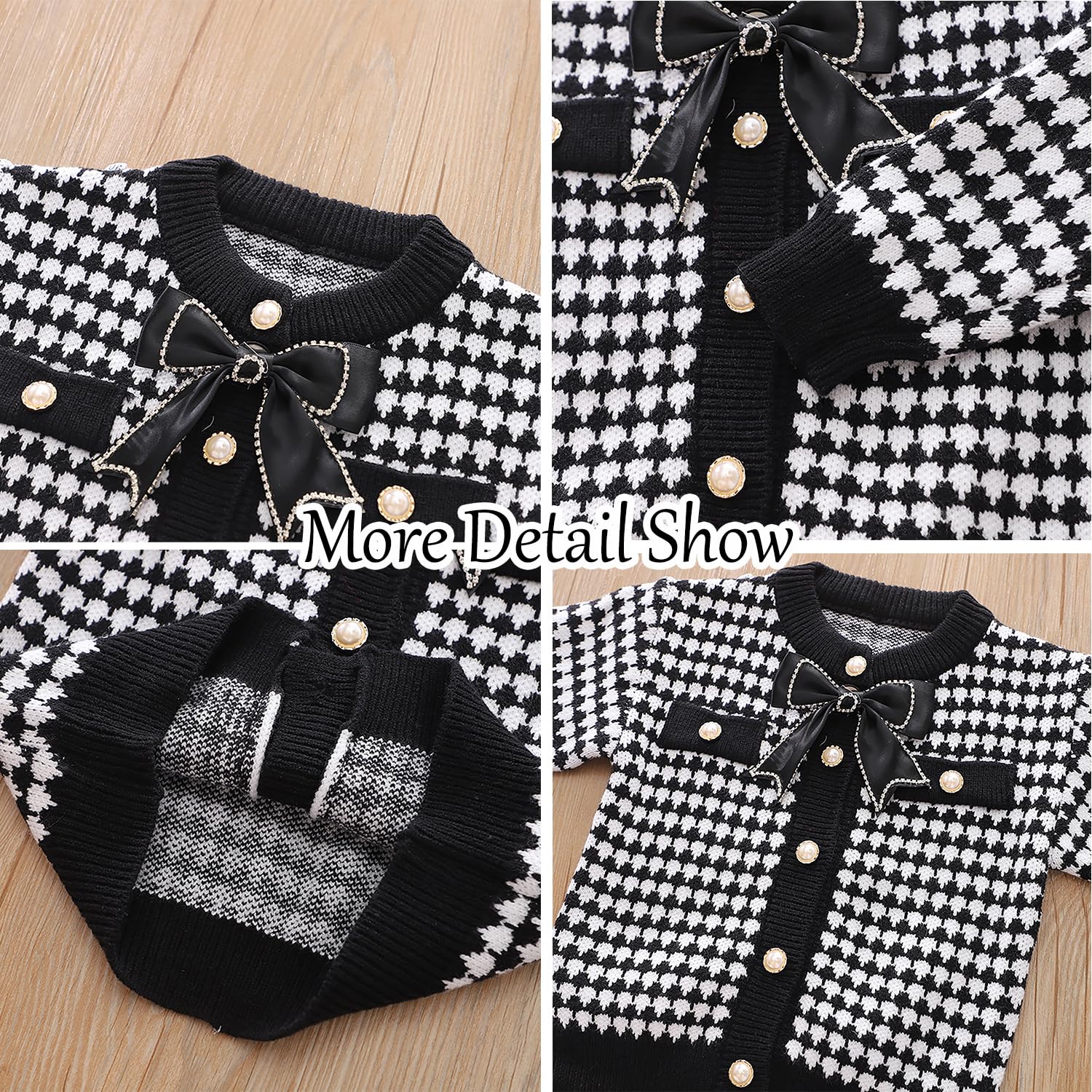 Cardigan en tricot boutonné pour petite fille Noir Taille 2-7T