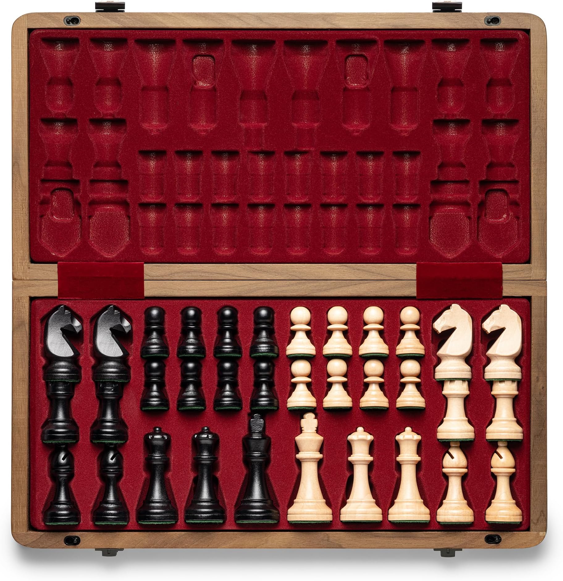 A&A Premium Natural Walnut Folding Chess Set, w/ 15" Board & 3" King Height Staunton Chess Pieces, Includes 2 Extra Queens and a Storage Bag