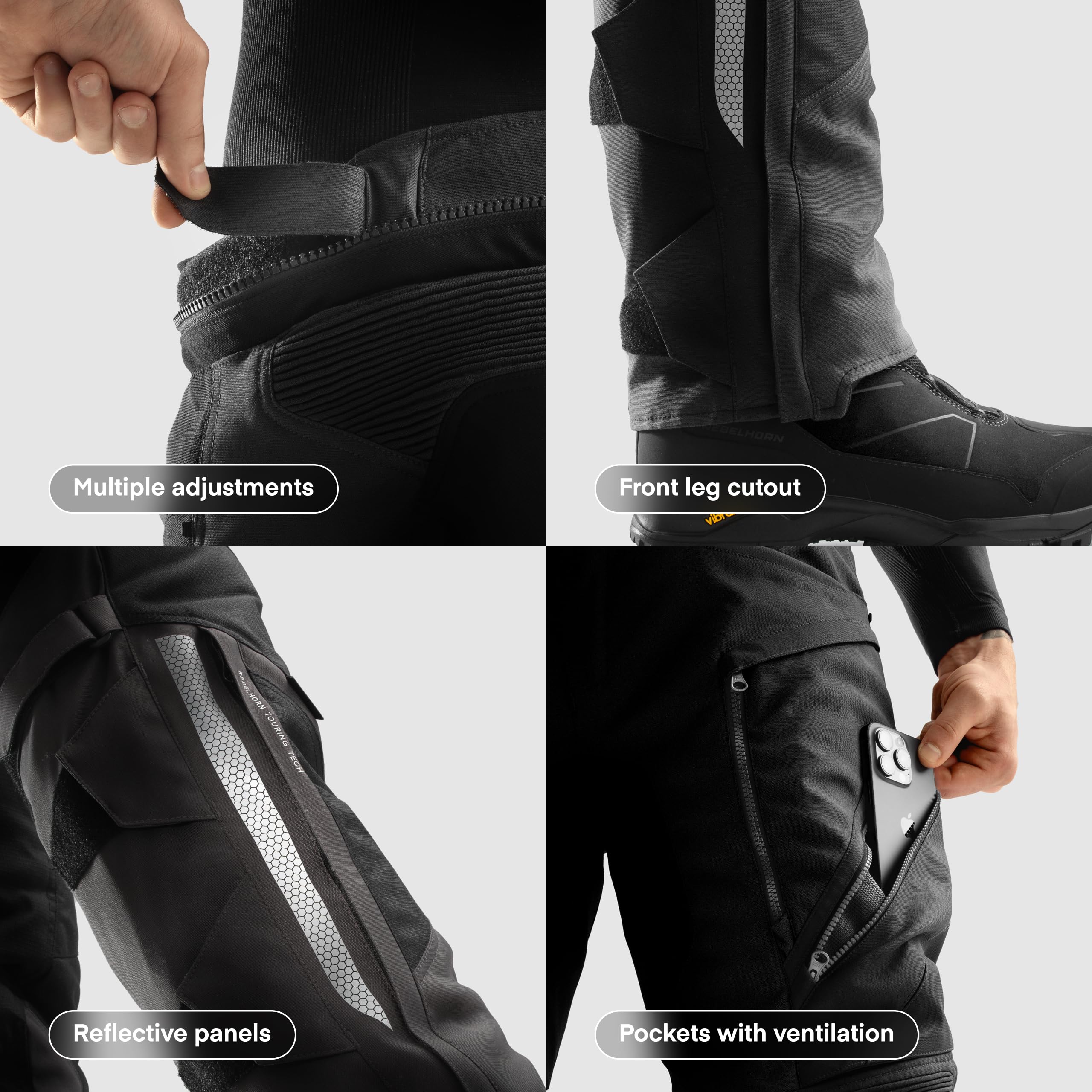 REBELHORN Hardy 3.0 Motorradhose Herren | Textil | Knie und Hüftprotektoren Stufe 2 | HydraShield PRO In&Out Membran | Belüftungspaneele | Abnehmbare Thermofutter | 3 Beinlängen | Größen bis 10XL