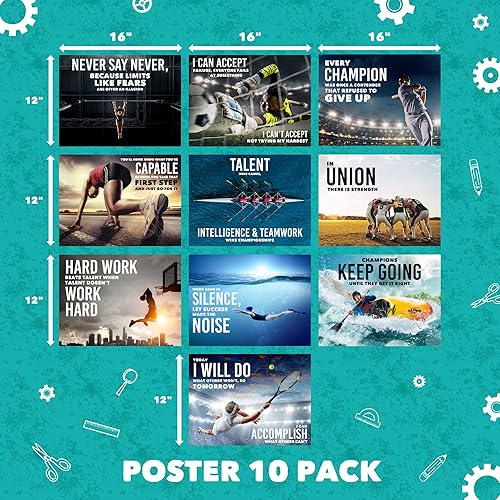 Miniatura 6 de Sproutbrite Decoraciones para el aula, pósteres motivacionales de la escuela secundaria, mentalidad educativa de crecimiento inspiradora para