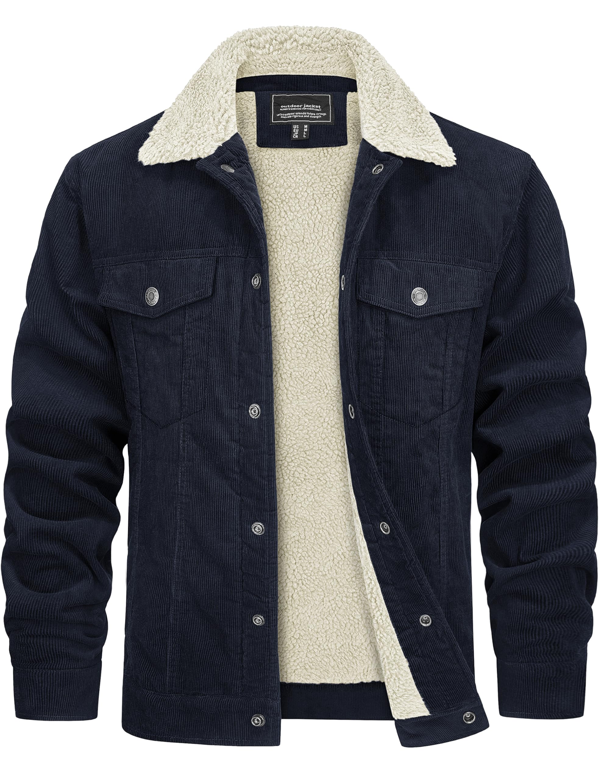 Mens Winter Corduroy Jackets with Multi Pockets Turn-Down Collar