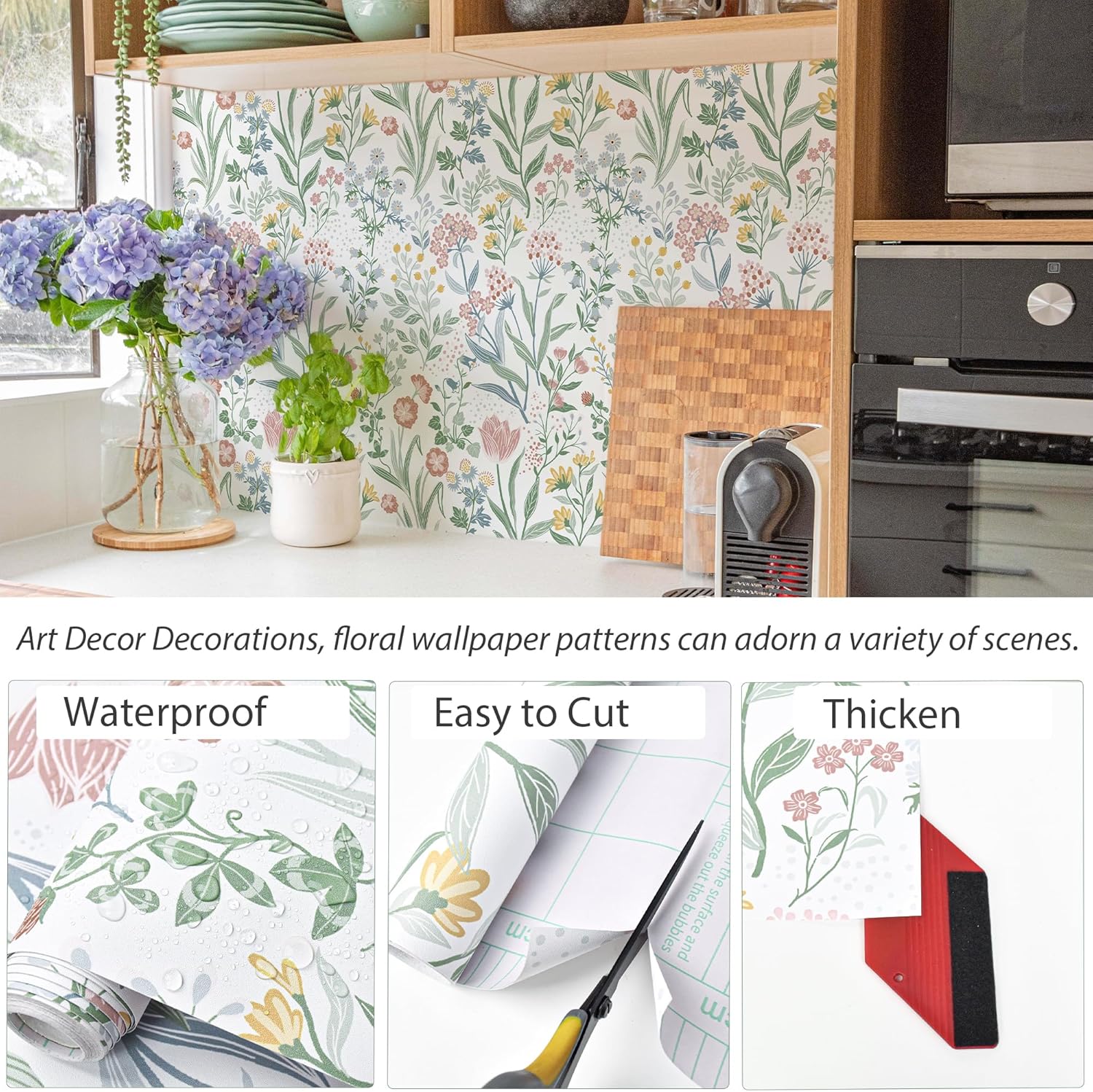 Floral Peel and Stick Wallpaper 393inL 17.3inW Boho Flower Botanical Self Adhesive Remoavble Wallpaper for Bedroom Bathroom Waterproof Nursery Kids Green Leaf Modern Contact Paper for Cabinets