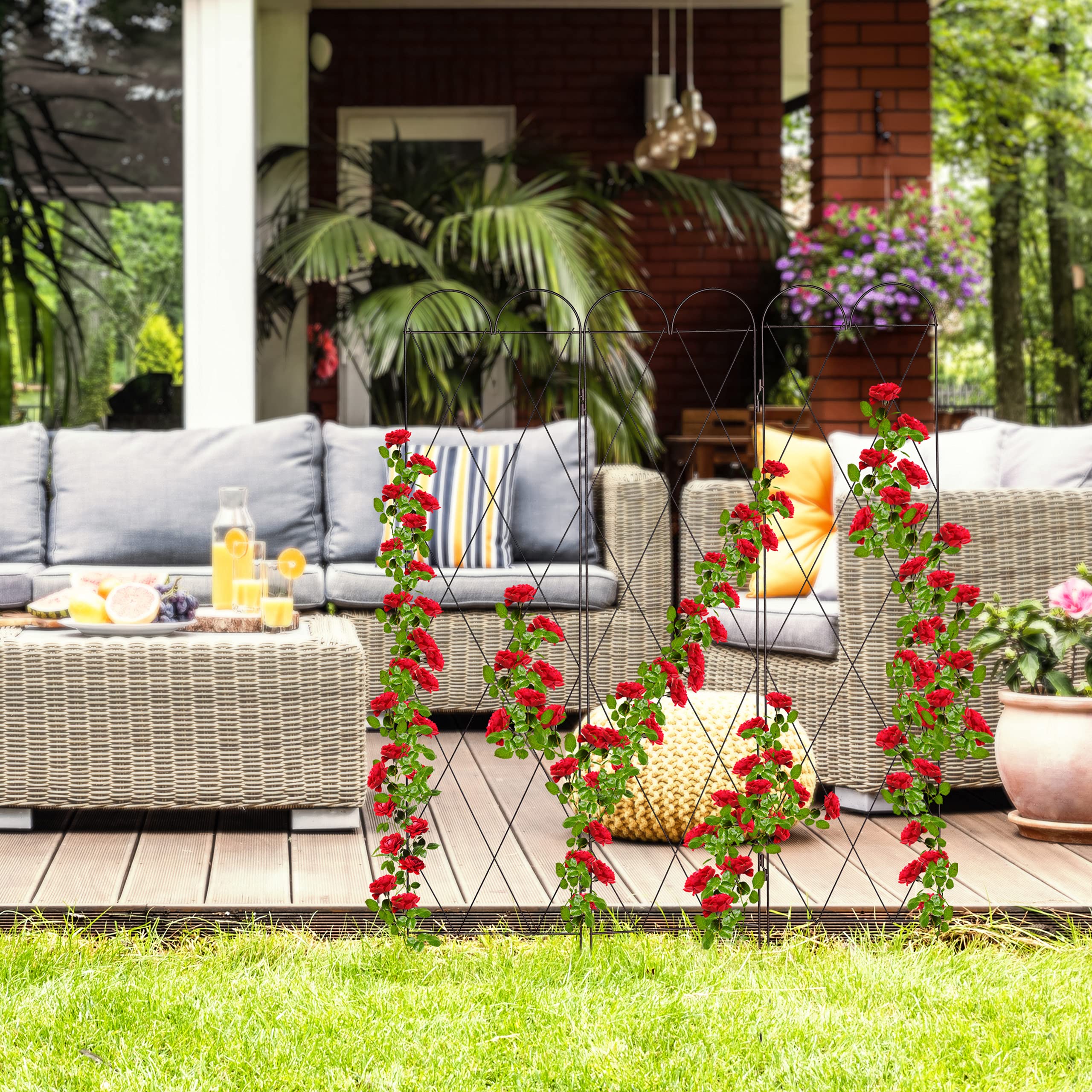 Relaxdays Tuteur Plantes grimpantes, en métal, 3 pièces, à Planter, Hauteur de 162,5 cm, Jardin, Rouge Brun