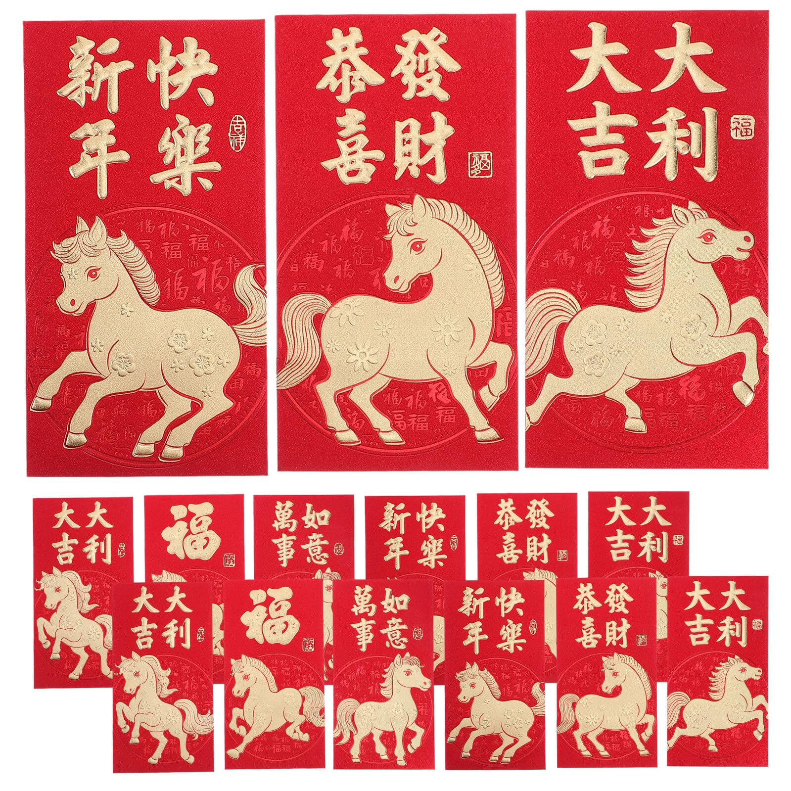 60piezas Rojo para Año Chino Caballo Sobres Rojos para Festival de L Año Lunar