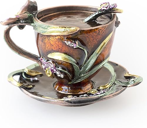 Apropos Estilo vintage pintado a mano de dos piezas taza de café con flores de orquídea caja de baratija