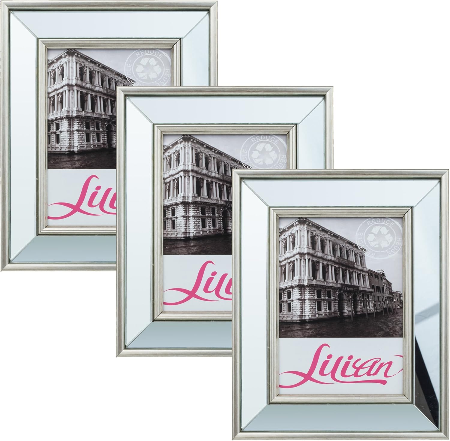 Lilian 5x7 Desk/Wall Mirrored Photo Frame - Wall Mounting Material Included(3-Pack)