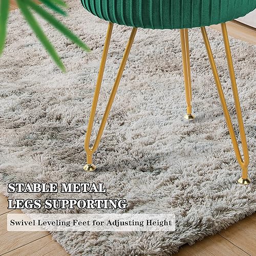 Miniatura 3 de ECOMEX Otomana redonda de terciopelo con patas de metal, taburete otomano redondo plisado tapizado para maquillaje, taburete redondo de terciopelo