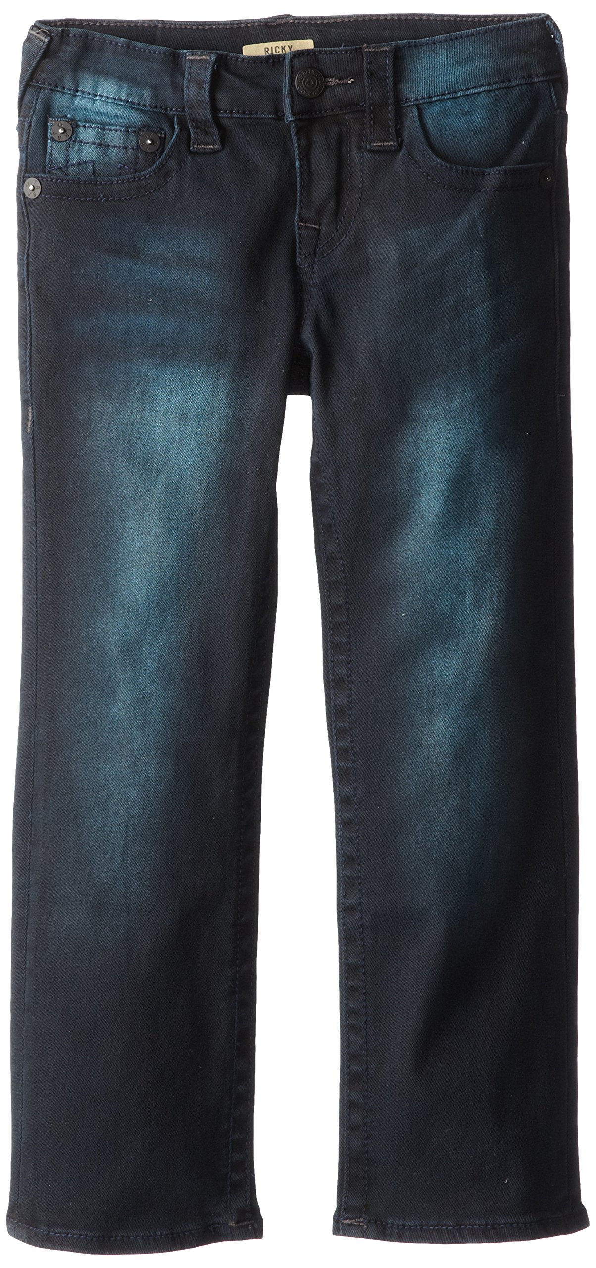 True Religion Boys' Ricky Straight Fit Black with Blue Stretch 5 Pocket Jeans