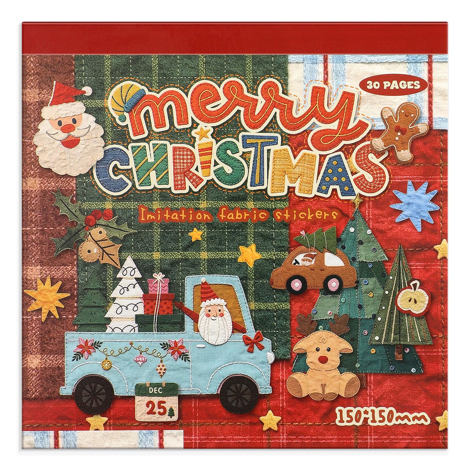 400+ Christmas Sticker Book for Girls, 400+ Pcs Vintage Fabric-Look Christmas Stickers, 30 Pages Santa Truck Gingerbread Reindeer Stickers for Scrapbooking Journaling Planner Card Making, Xmas Gift
