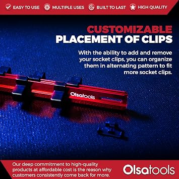 Olsa Tools 1/2-Inch Socket Organizer Rail with Locking Caps, Red