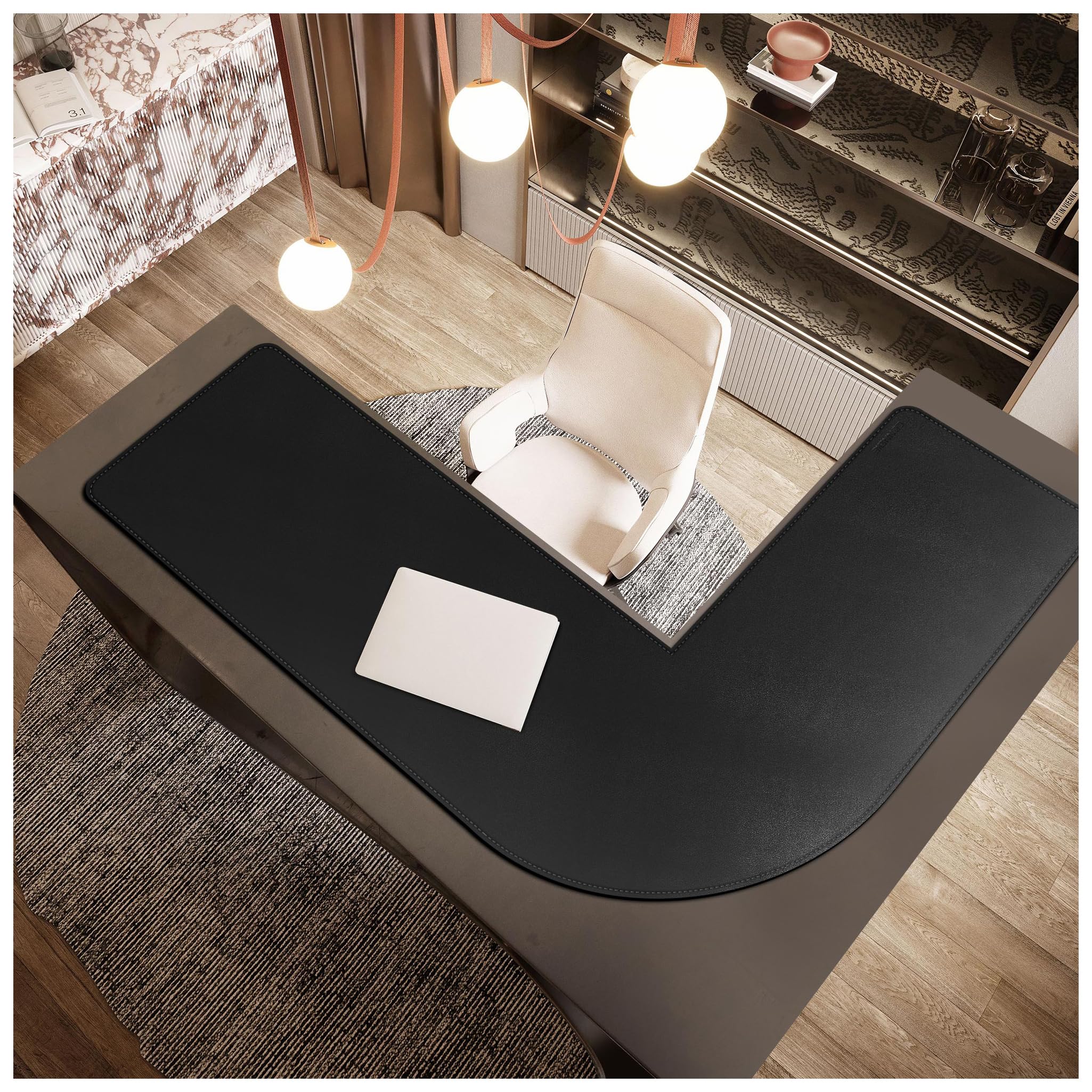 CENNBIE Tappetino Scrivania a forma di L a doppia faccia, 150 x 170 x 50cm Sottomano Scrivania angolare in pelle, Tappetino mouse in pelle a forma di L, Per Casa/Ufficio(nero)