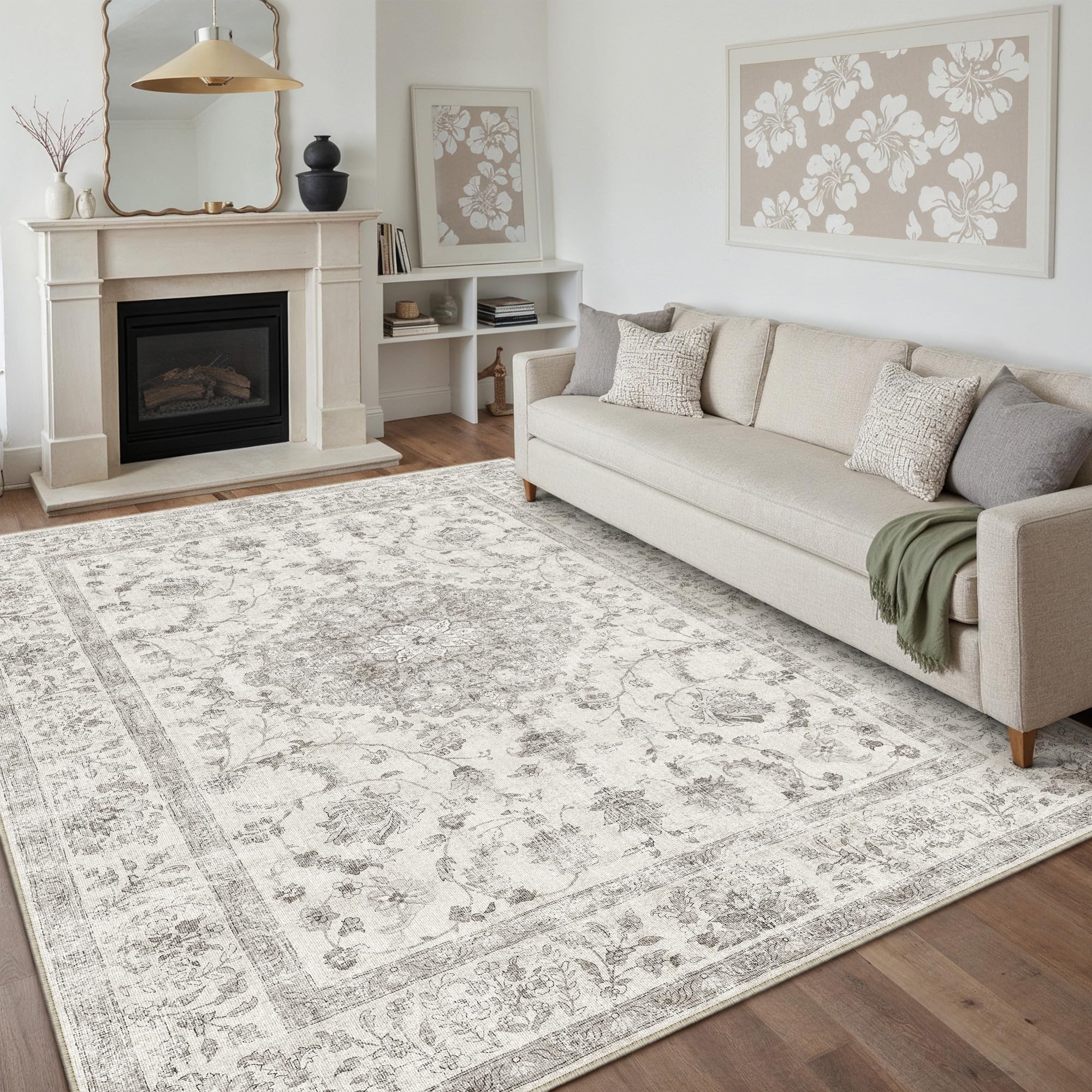 PureCozy Dywan Salon 200x300cm Vintage Szary Dywan do Sypialni Krótkie Włosie Antypoślizgowy Miękki Boho Wielki Retro Dywan do Kuchni, Sypialni, Biura, Gabinetu, Salonu