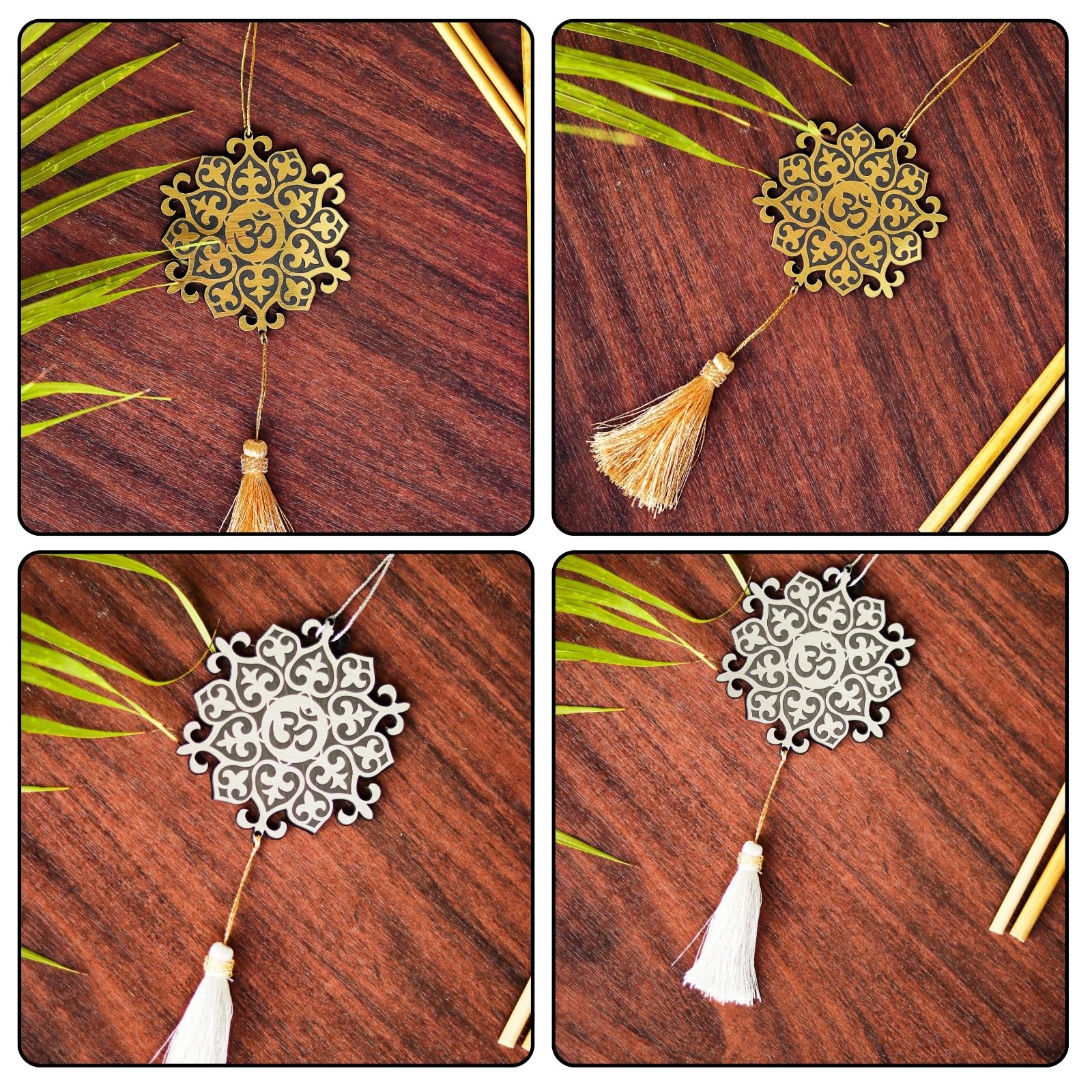 Genesis Arts Religious/Hindu Culture Car Hanging Dream Catcher Accessories Best for Your Car Interior Ornament Multipurpose Use Hanging, Gift, (OM Silver Flower)