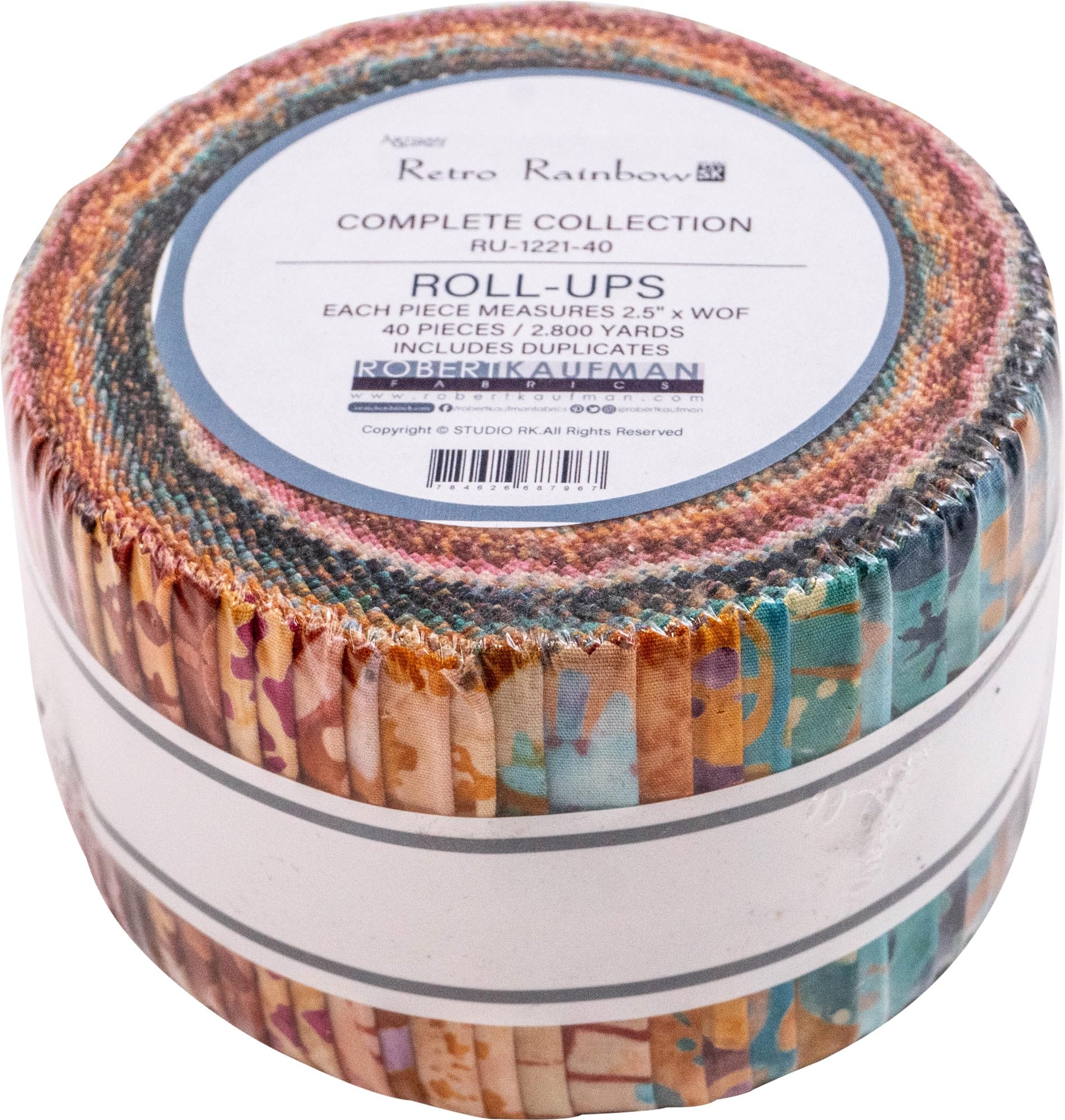 Artisan Batiks Retro Rainbow Roll Up 40 2.5-inch Strips Jelly Roll Robert Kaufman Fabrics RU-1221-40, Assorted